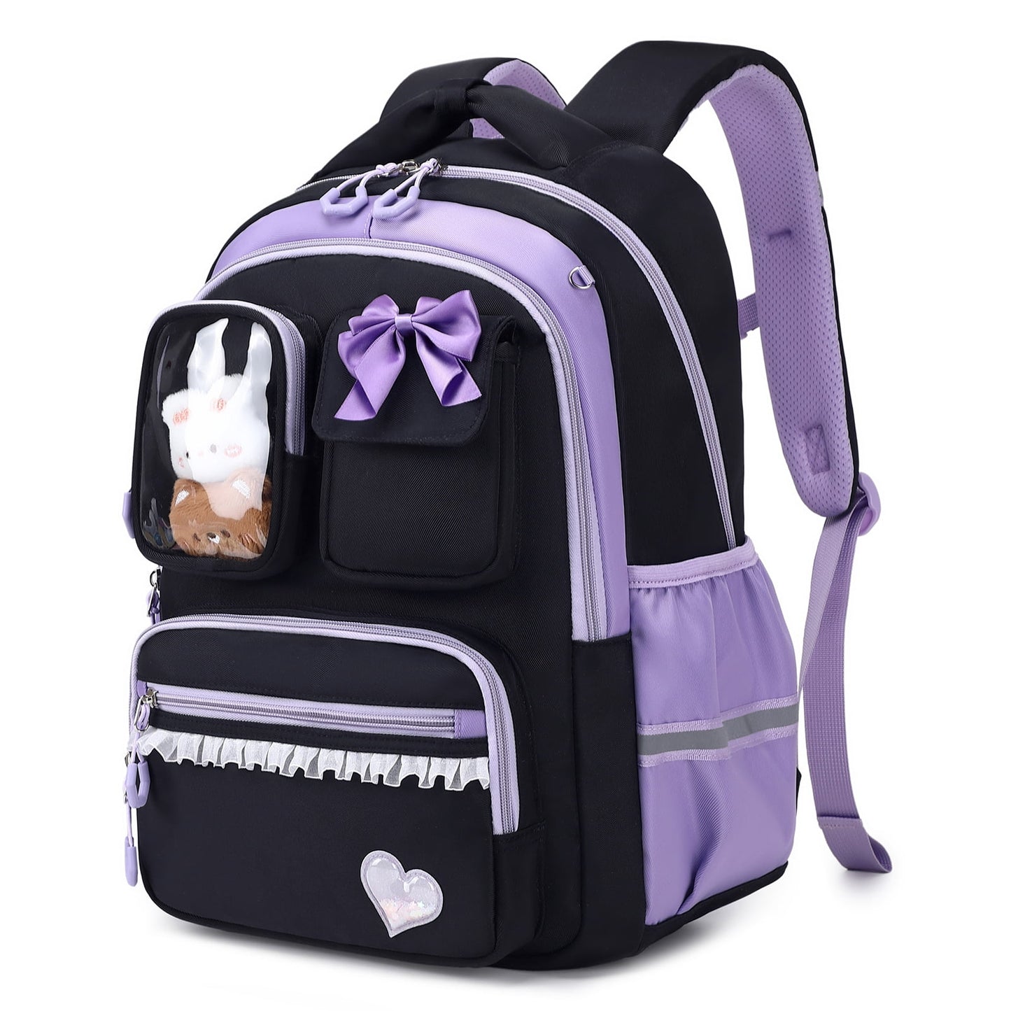 Girls School Backpack 22L Lightweight Bookbag with Reflective Strips, Waterproof Nylon Bookbag for Elementary Students Ages 7-11, Grades 1-5