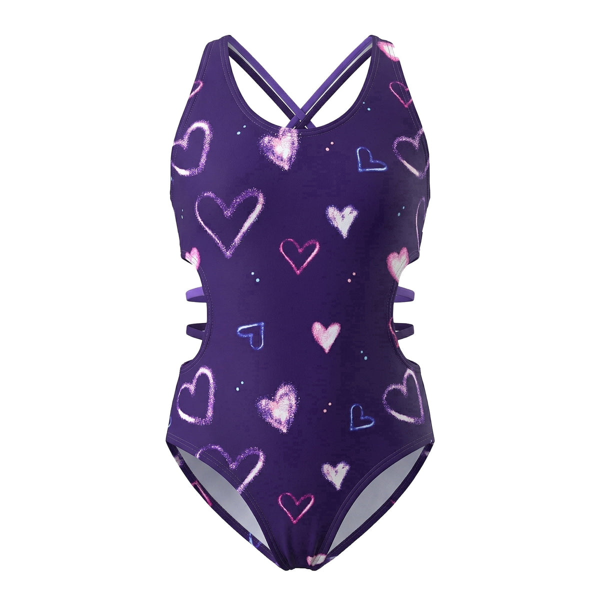 Girls One Piece Swimsuits Girls Bathing Suits Size 10-12 Cute Heart Pattern Dark Purple