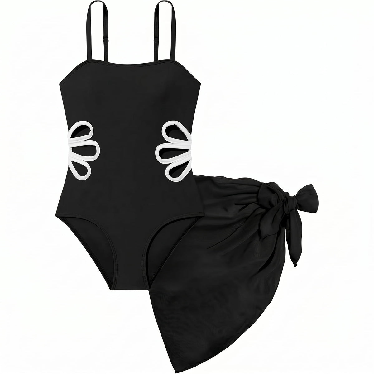 Kuleyang Girls Swimsuit One-Piece Swimwear Adjustable Straps Cut Out Bathing Suit with Cover Up Skirt Swimsuit for Girls