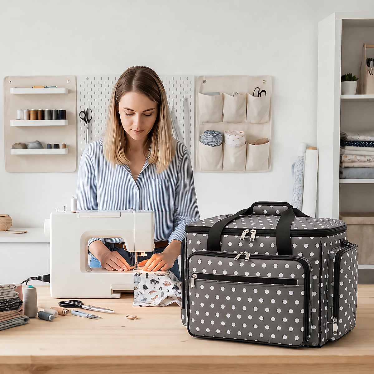 Rolling Craft Bag Sewing Machine Carrying Case,Rolling Organizer Work Bag with Removable Bottom Pad,Trolley Tote Bag on Wheels for Crafter Nurse,Teaching,Office