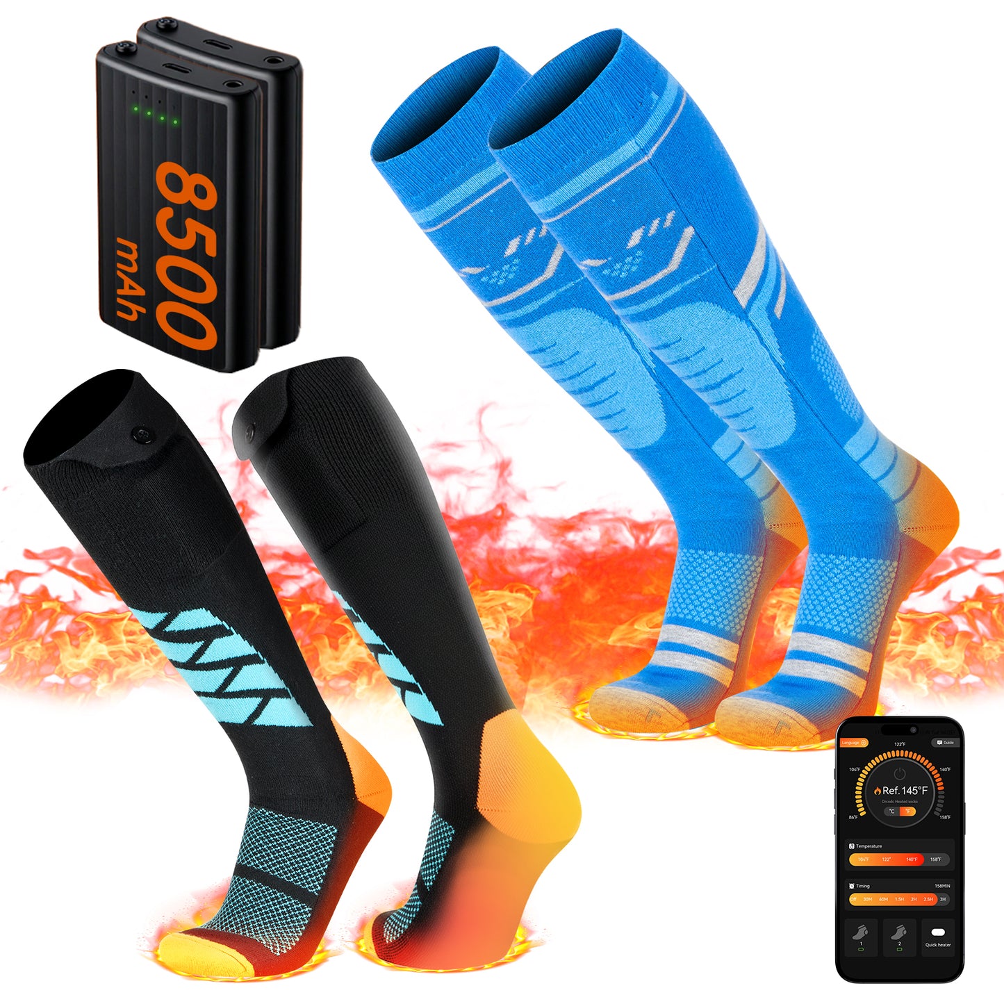 Lobmouse Heated Socks for Men Women with APP Control, 8500mAh Rechargeable Electric Socks,Foot Warmer Socks 4 Heating Settings for Men Women,Outdoor Hunting Skiing Cycling Camping Hiking