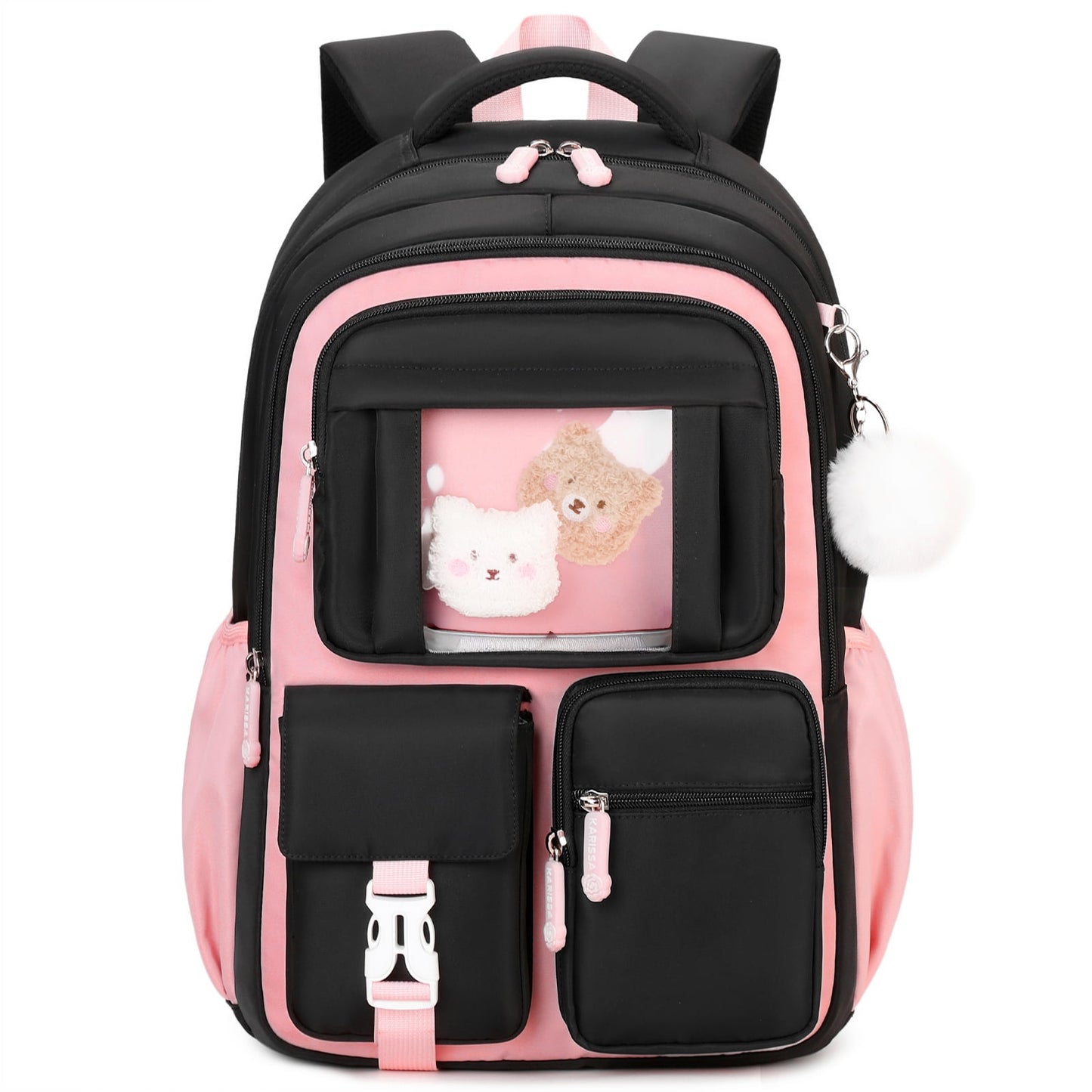 IvyH Girls School Backpack Lightweight Bookbag with H-Back Support, Multi-Pocket Water-Resistant School Student Backpack,Pink