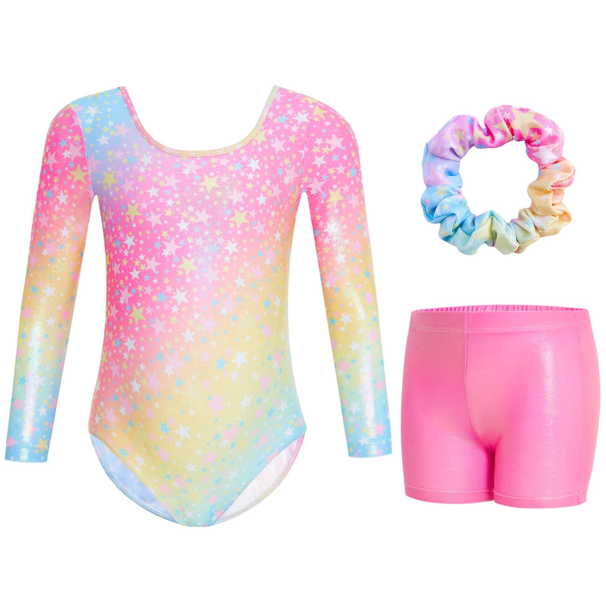 Leotards for Girls Gymnastics, Long Sleeve Sparkly Dance Biketards with Shorts Ballet Tumbling Outfit for 5-10 Years