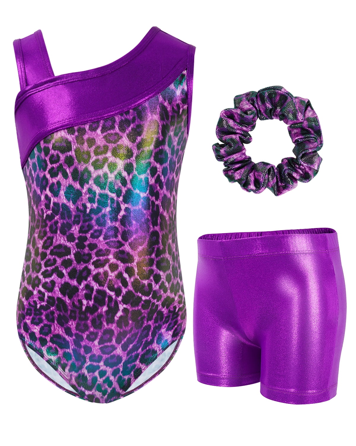 Leotards for Girls Gymnastics with Y-neck,Sparkly Dance Unitards with Shorts Biketards Outfit for 3-12 Years