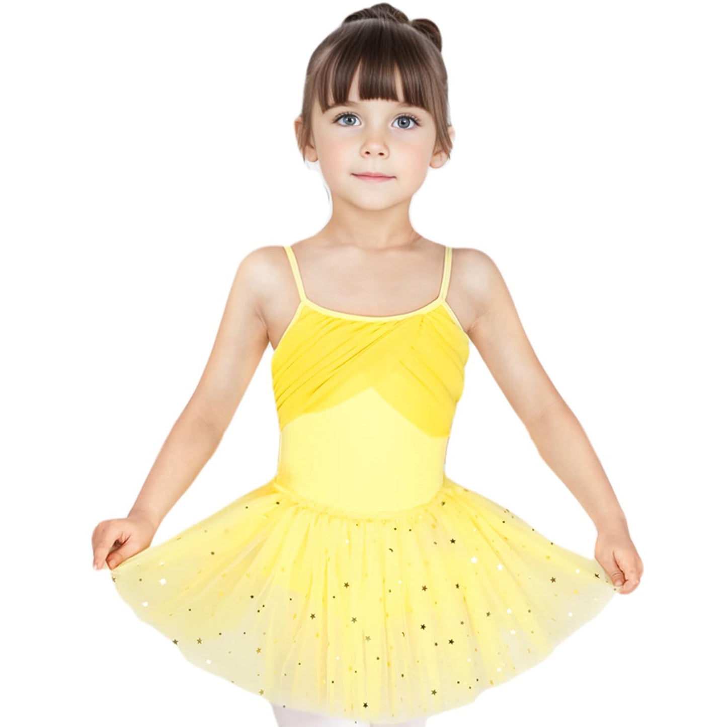 Girls Ballet Dance Dress, Toddler Leotards Shiny Ballet Tutu Skirt Bright Yellow 2-10T