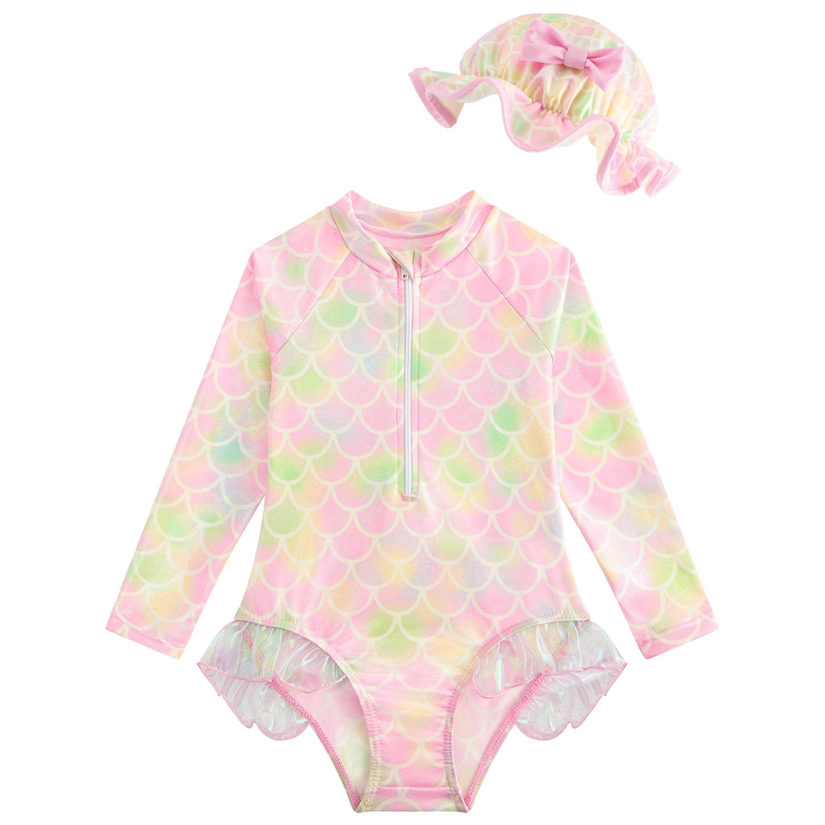 Girls One Piece Swimsuit Long Sleeve Rash Guard Swimsuit Cute Hat Bathing Suit girl Bathing Suit Set for 2-8 Years