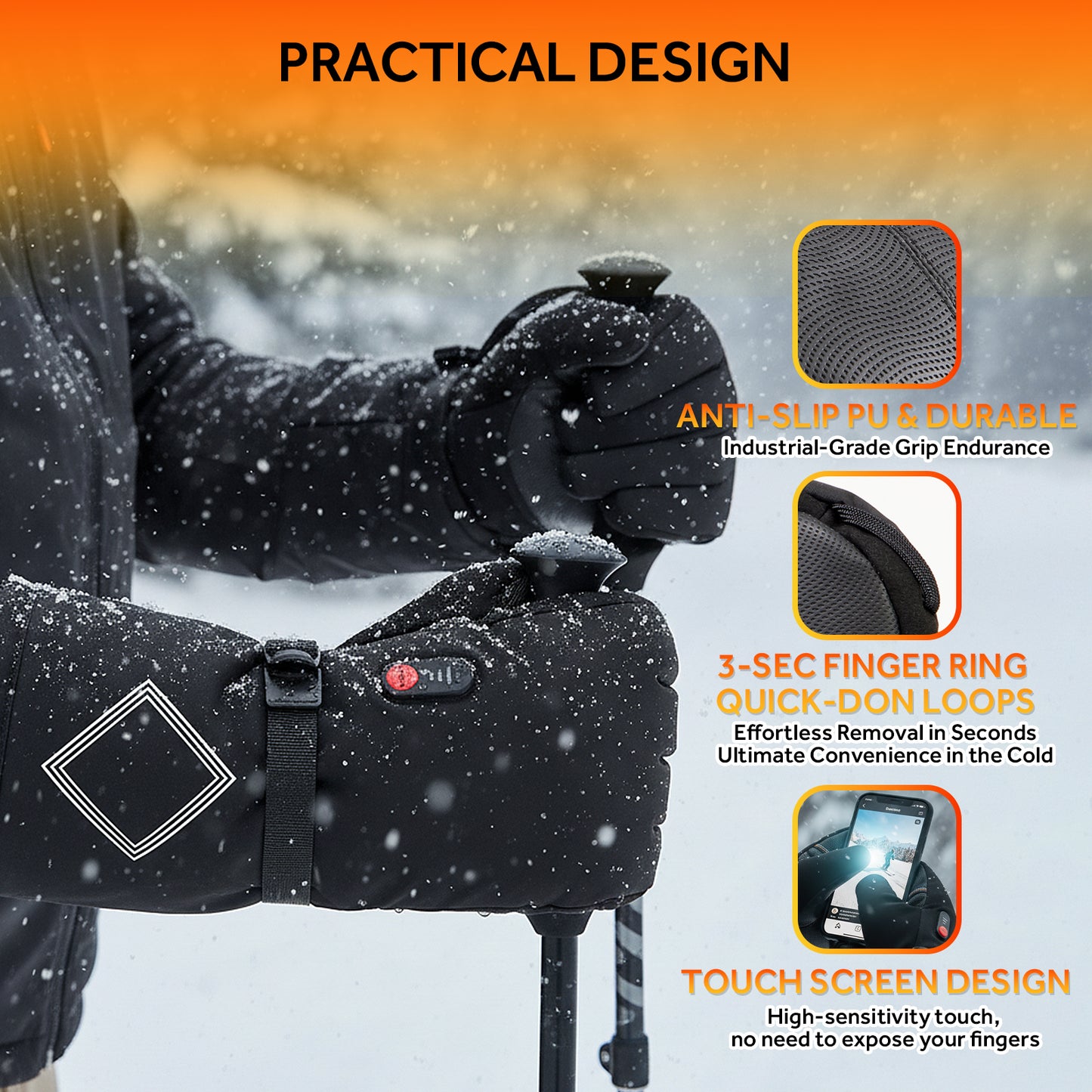 Lobmouse Heated Gloves for Men Women,7.4V Rechargeable PU Waterproof Touchscreen Gloves Winter Hand Warmer,Ski Heating Gloves Ideal for Winter Work Skating Motorcycle Cycling Camping