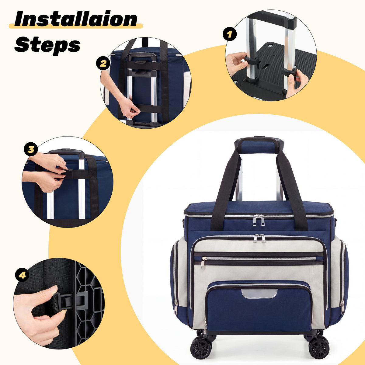 Rolling Craft Bag,Rolling Teacher Bag with Insulated Lunch Bag,Large Sewing Machine Tote & Accessory Storage,Detachable Rolling Transport Tote for Crafts,Teaching,Office