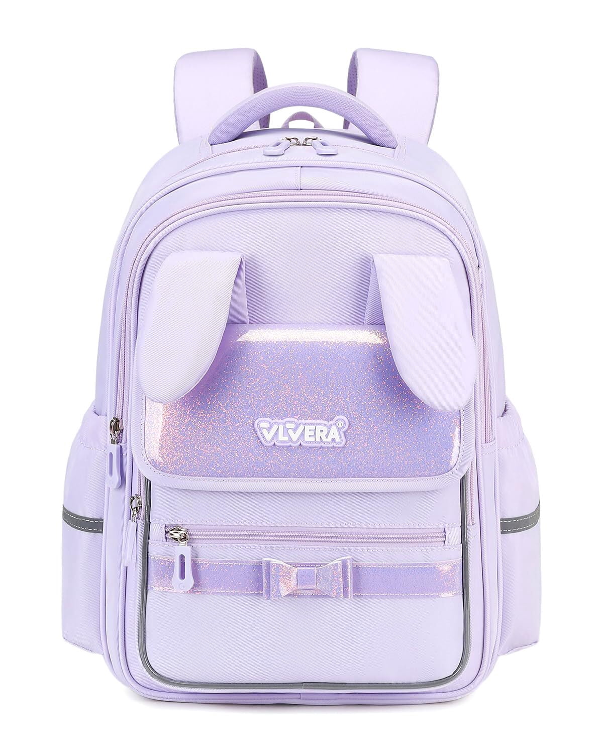 Girls School Backpack for Grades 1-3,Lightweight Water-Repellent Bookbag with 3D Bunny Ears,School Bag with Reflective Stripes,Purple