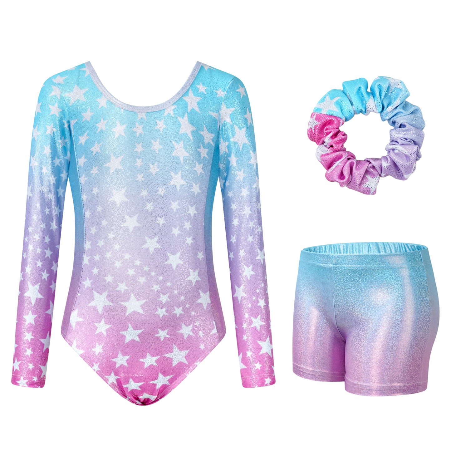 Girls Long Sleeve Gymnastics Leotard Cross Back Glitter Ballet Leotards for Kids 3-12Y