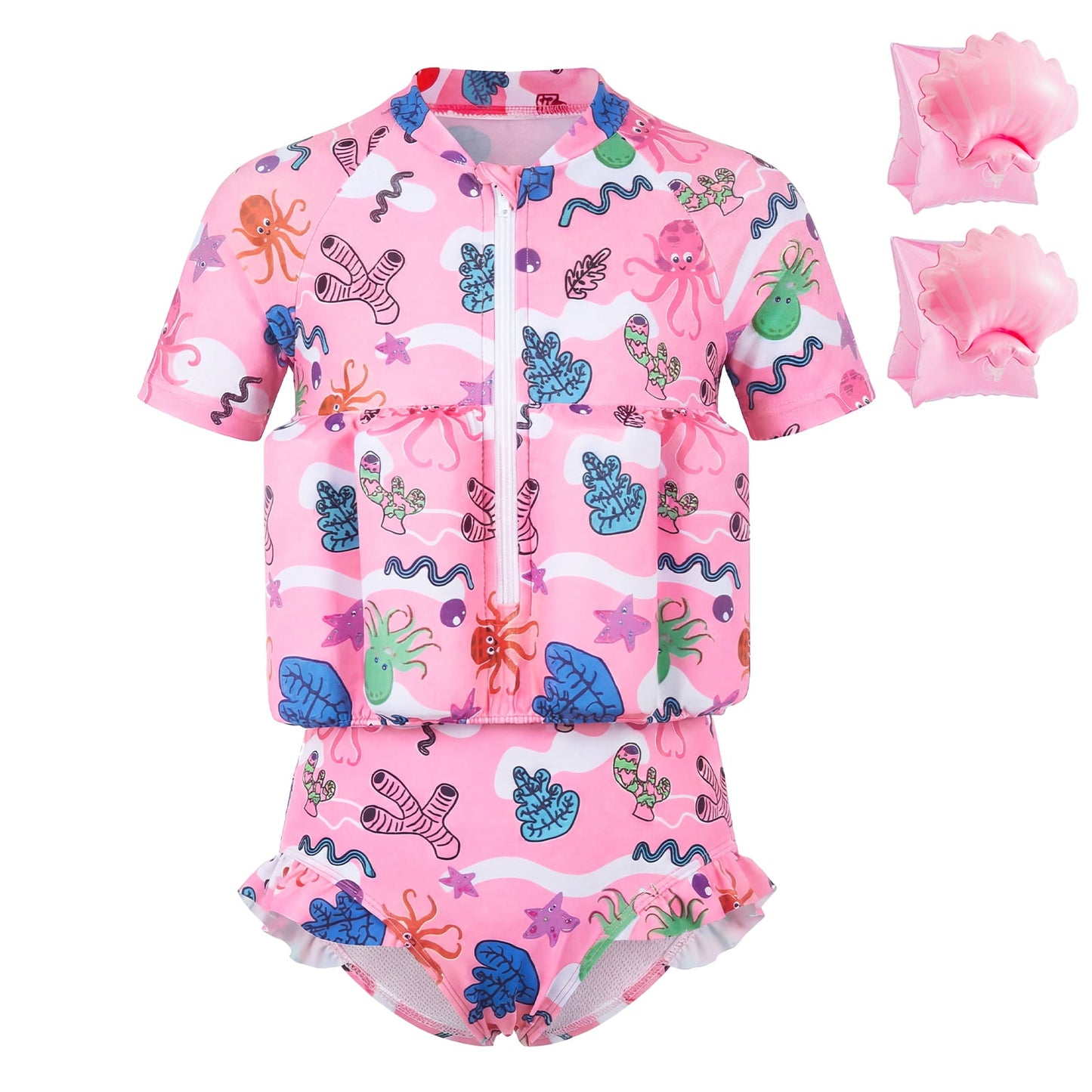 Koorium Toddler Floaties, One Piece Swimsuit with Bulit-in Floatation and Arm Wings for Boys and Girls