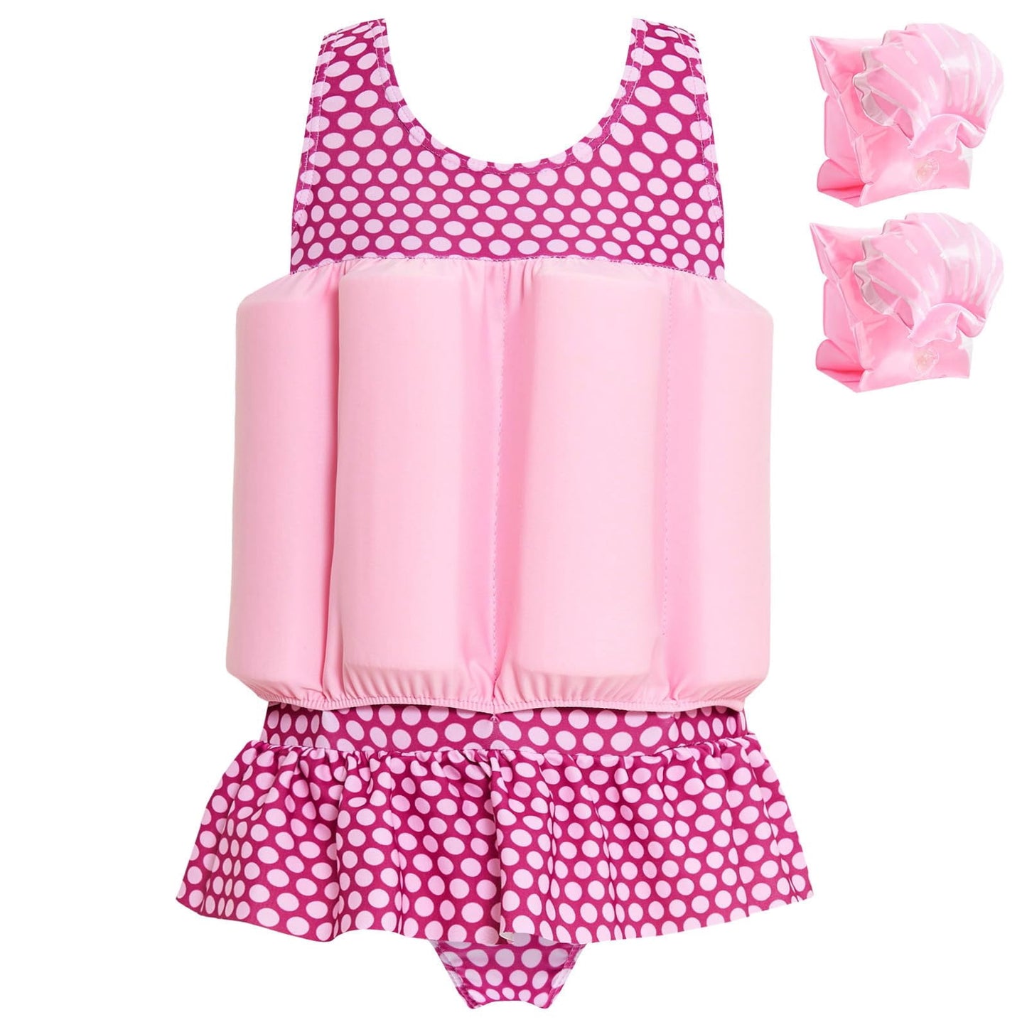 Koorium Baby Girls Flotation Swimsuit with Detachable Arm Floaties ¨C UPF 50+ Quick-Dry One-Piece Toddler Swim Vest, Swimwear with Floatation for Pool & Beach