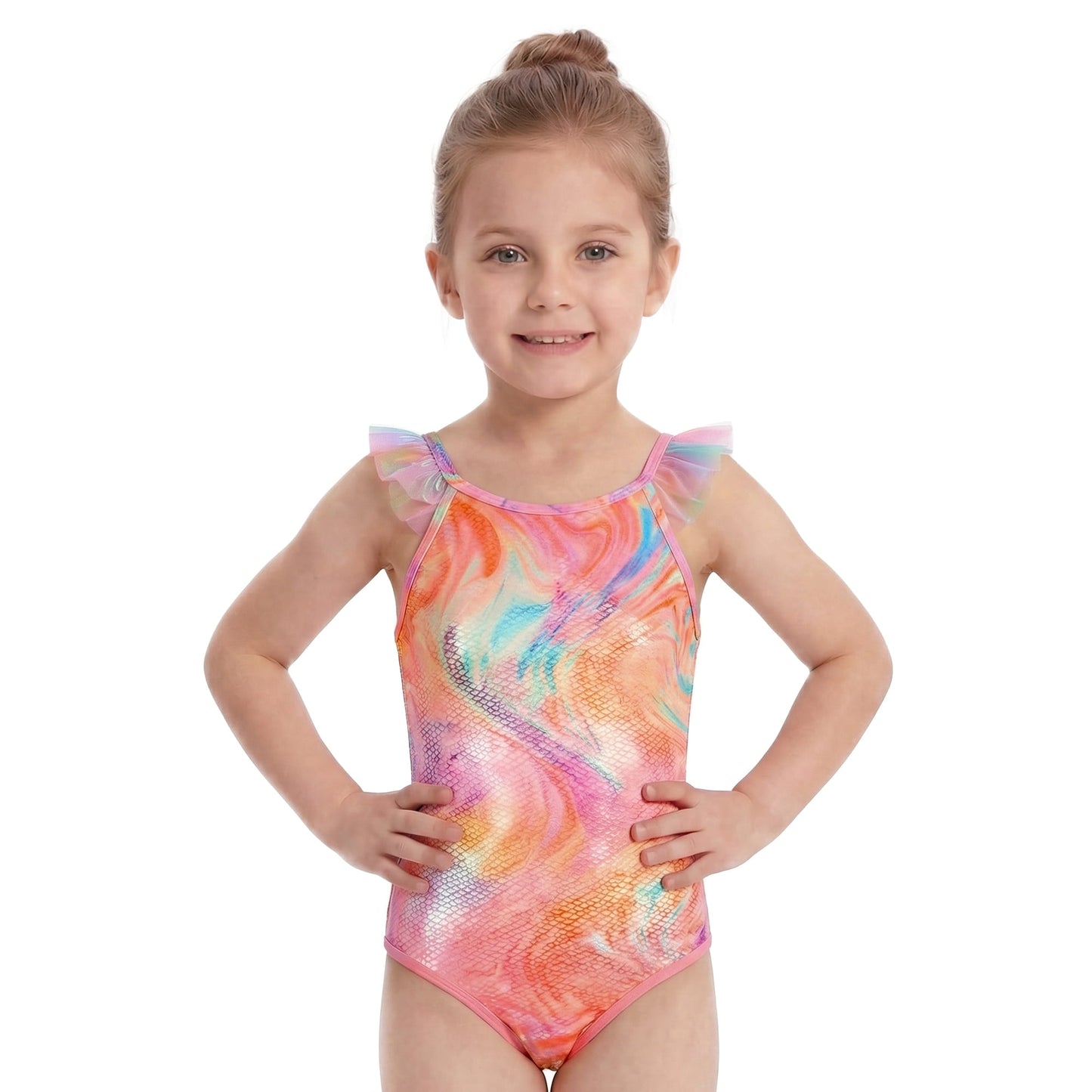 Girls Mermaid One Piece Scale Print Swimwear Colorful Bathing Suits Cute Kids Princess Beach Swimsuit Size 3T