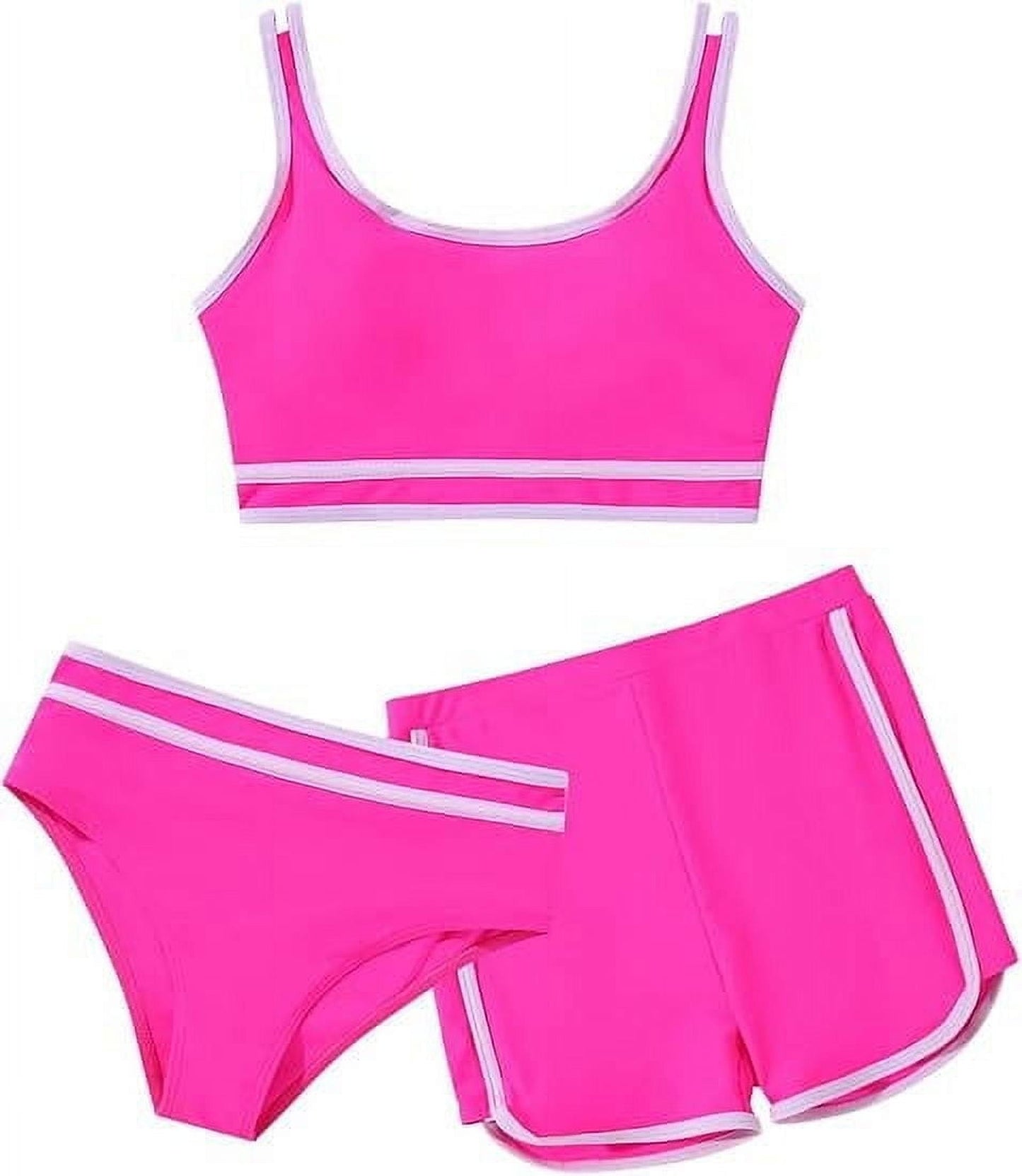 Kuleyang 3 Piece Girls Bikini Swimsuits with Shorts Sporty Girls Bathing Suits Size 10