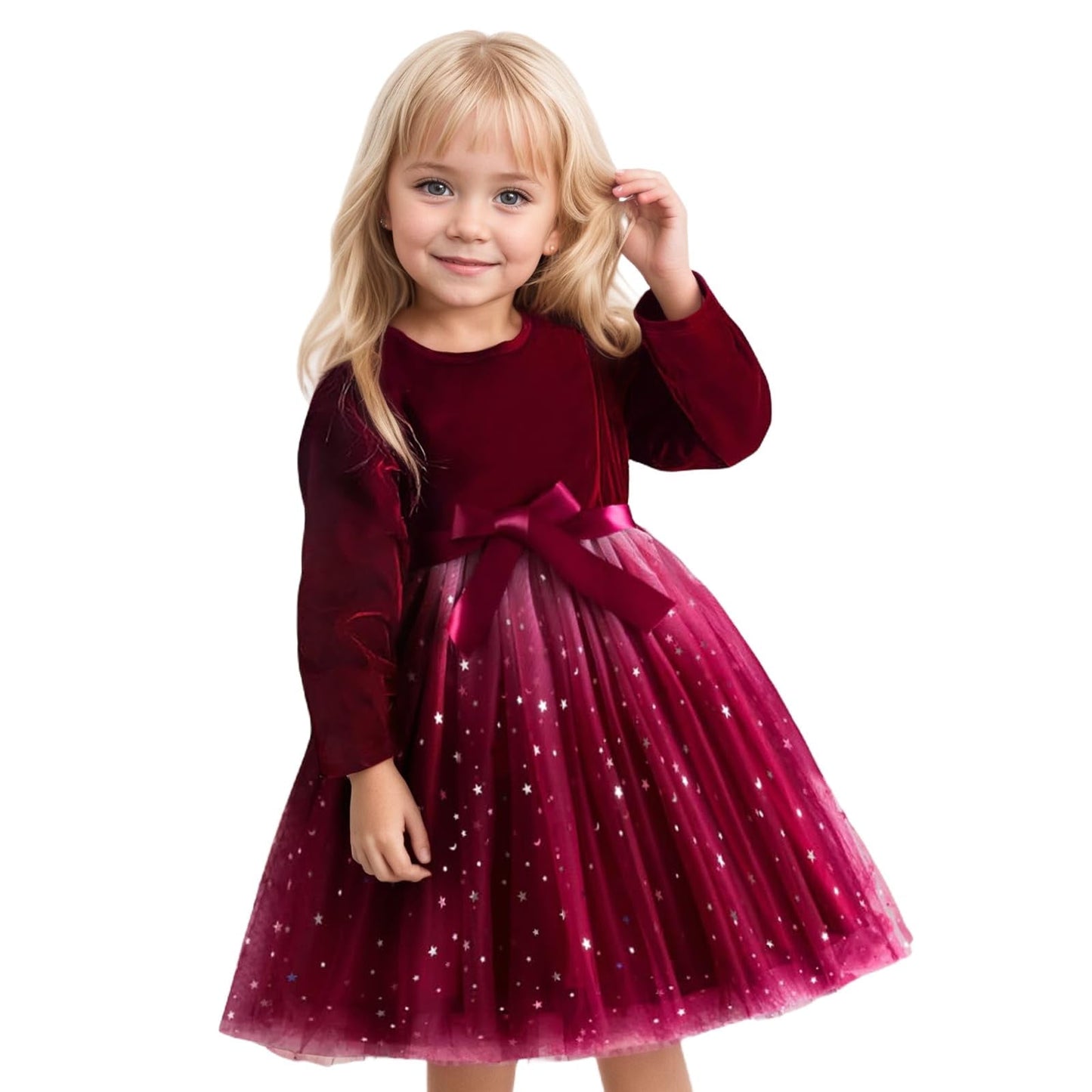 Toddler Girls Christmas Dresses Tutu Long Sleeve Velvet Tulle Fall Winter Princess Star Sequin Ruffle Holiday Party Birthday Xmas Dresses Black 4T(100)