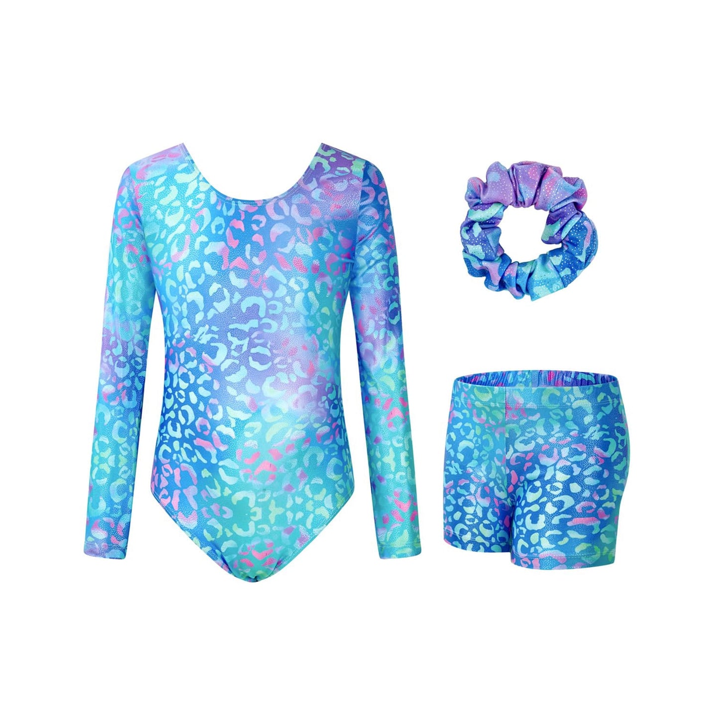 Leotards for Girls Gymnastics, Long Sleeve Sparkly Dance Biketards with Shorts Ballet Tumbling Outfit for 3-12 Years