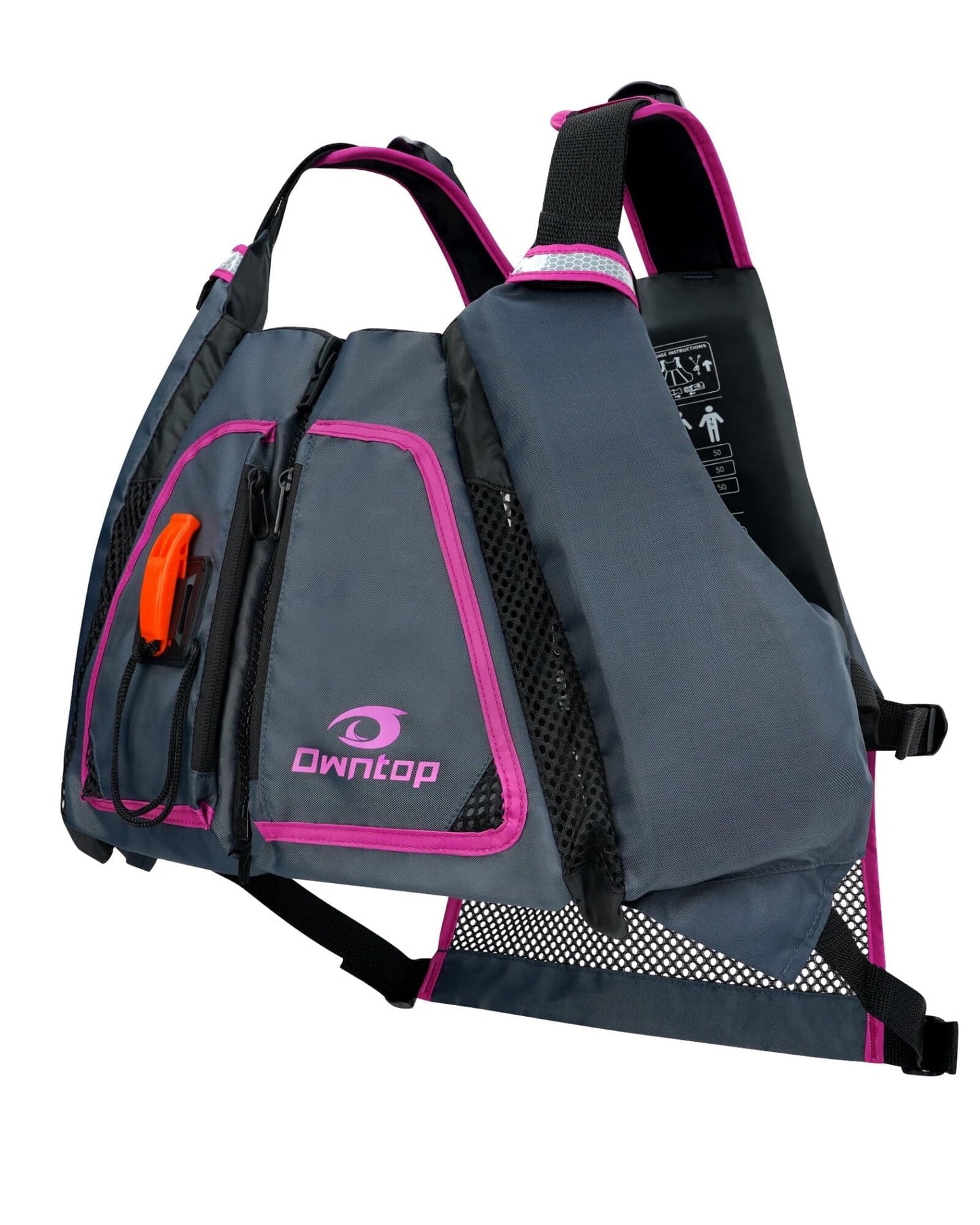 Owntop Adult Life Ves For Outdoor Fishing,Rowing Sports Vest,Life Jacket Swim Vest Buoyancy Aid Jacket for Fishing Sailing Surfing Boating Kayaking for Water Sports,Gray-Pink