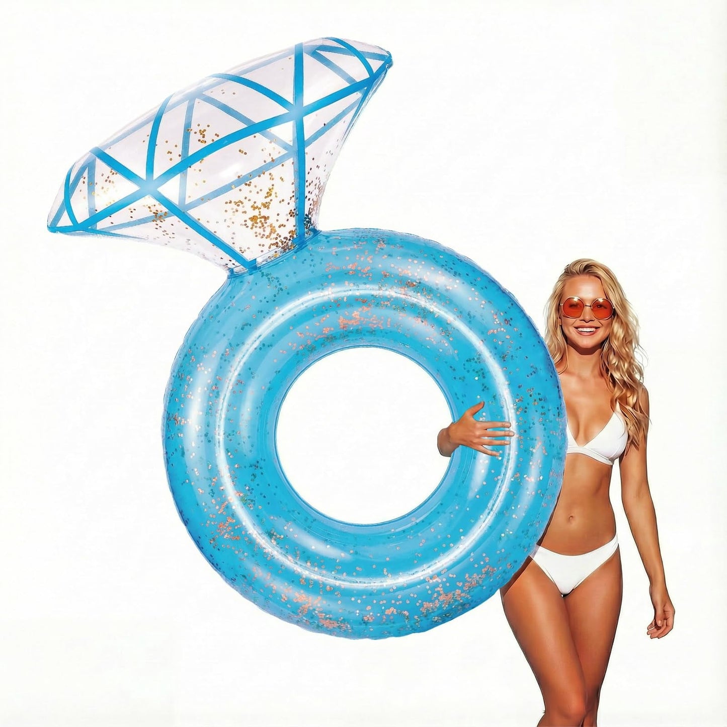 Koorium Inflatable Pool Ring Float Diamond Ring for Adults, Supports 265 lbs,36 Inch