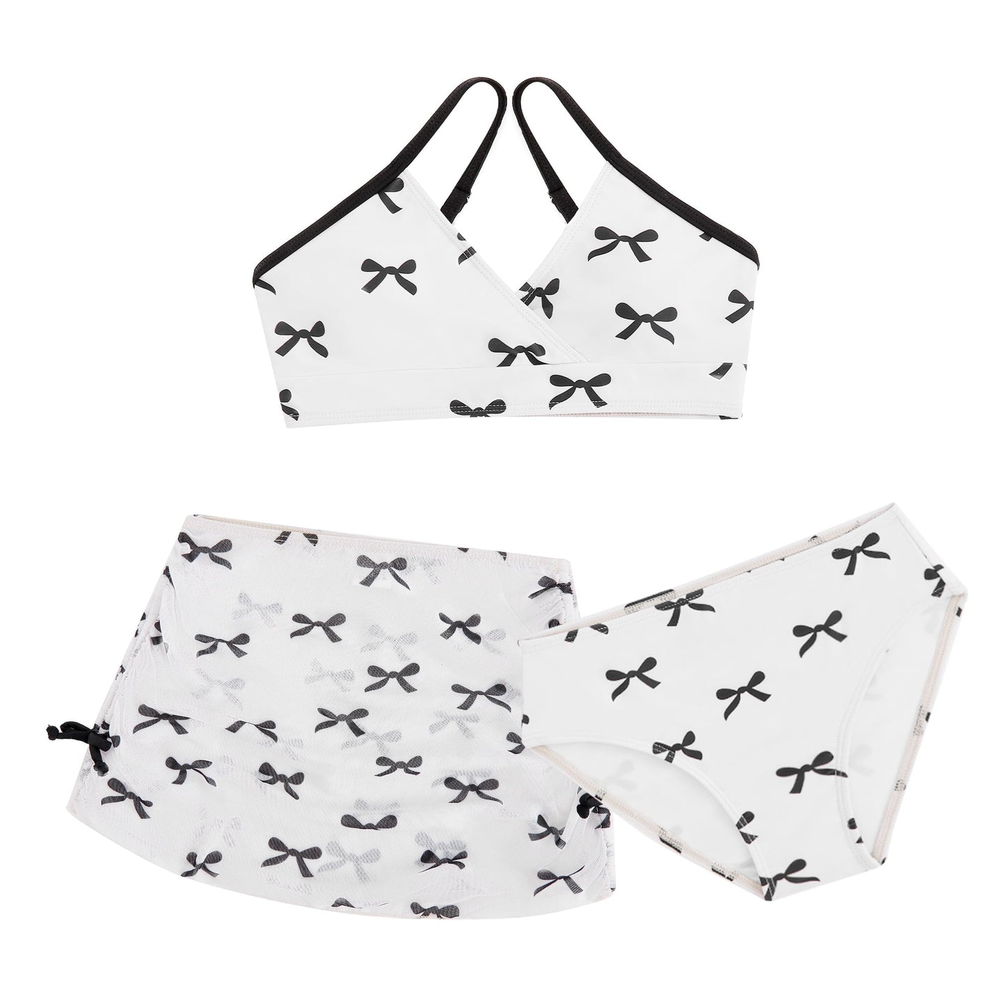 Girls Swimsuits with Cover Up Skirt 3 Piece Halter Triangle Bathing Suits Bikini Set for Size 5-14
