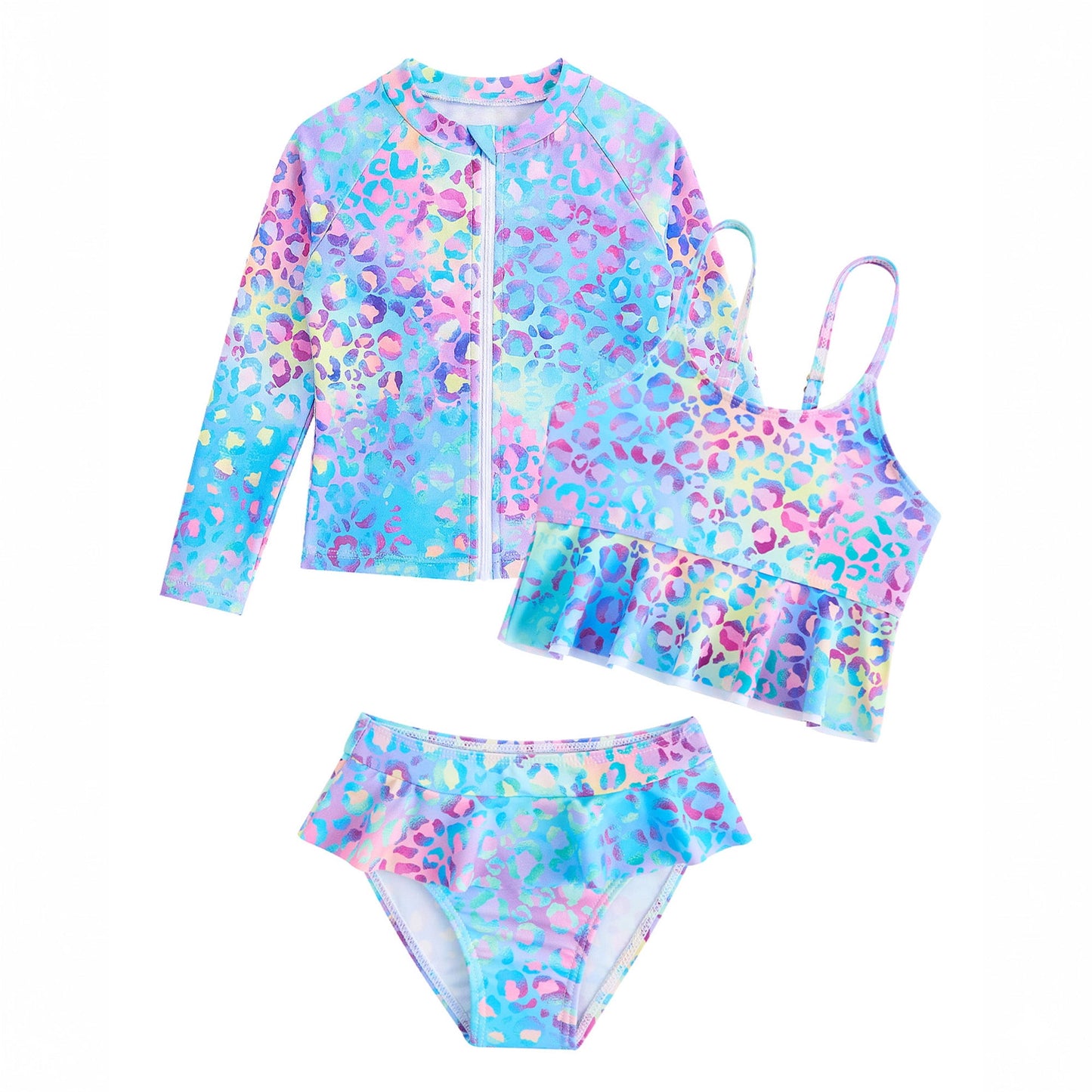 Girls Swimsuits with Long Sleeve Rash Guard 3PCS Toddler Ruffled Bathing Suit Girl Size 4-8 Years