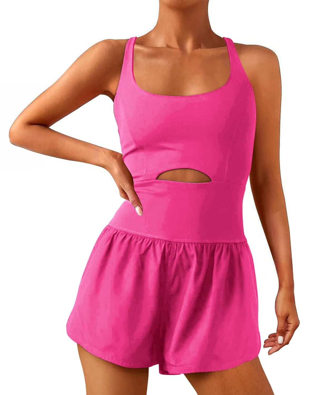 Women Workout Romper Onesie with Padded Bras Sleeveless One Piece Outfits Shorts Atheletic Running Jumpsuit Clothes