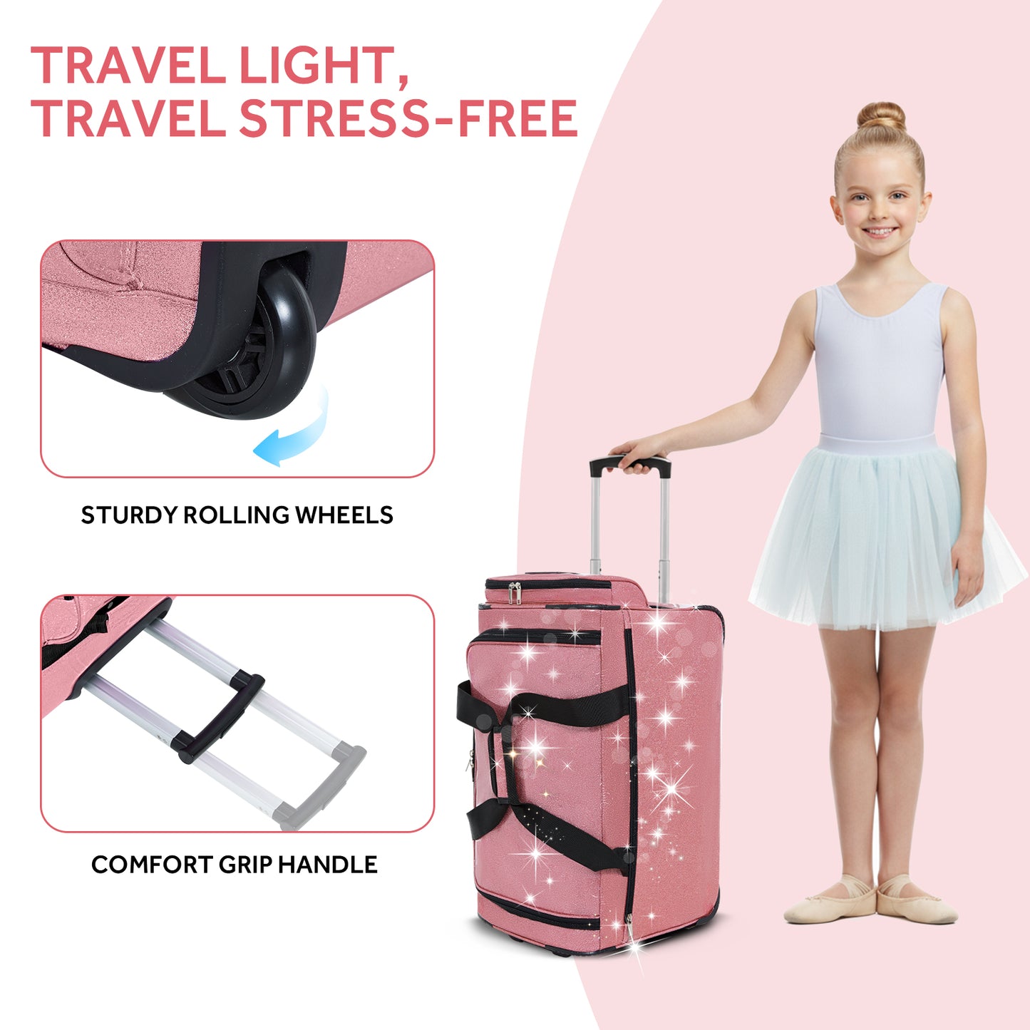 Fegat Dance Bag with Garment Rack-23"Glittering Rolling Competition Dance Travel Duffel Bag Lightweight Dance Bags for Cheerleader Dancers Athletes