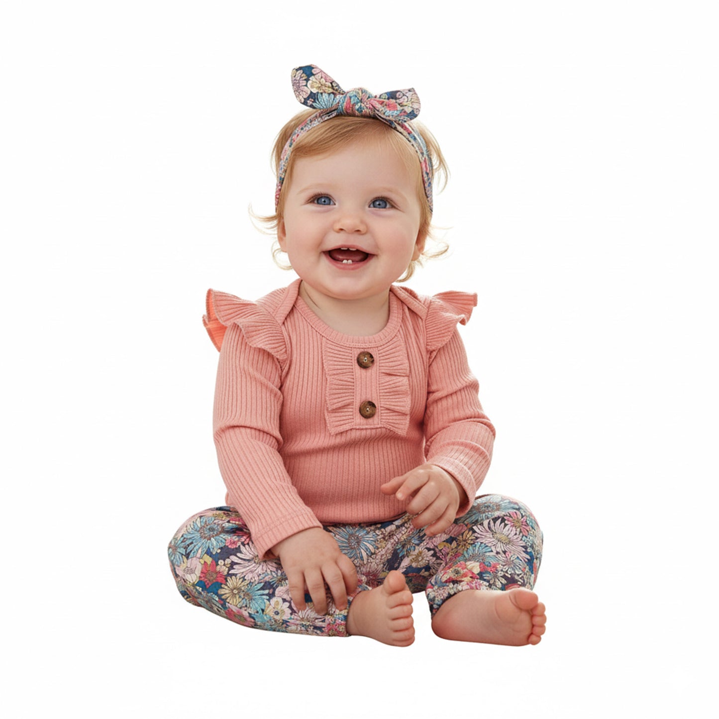 Baby Girls Christmas Outfits Long Sleeve Ruffle Romper Floral Pants Cute Winter Warm Xmas Infant Newborn Girls 3PCS Clothes Set 0-3 Months