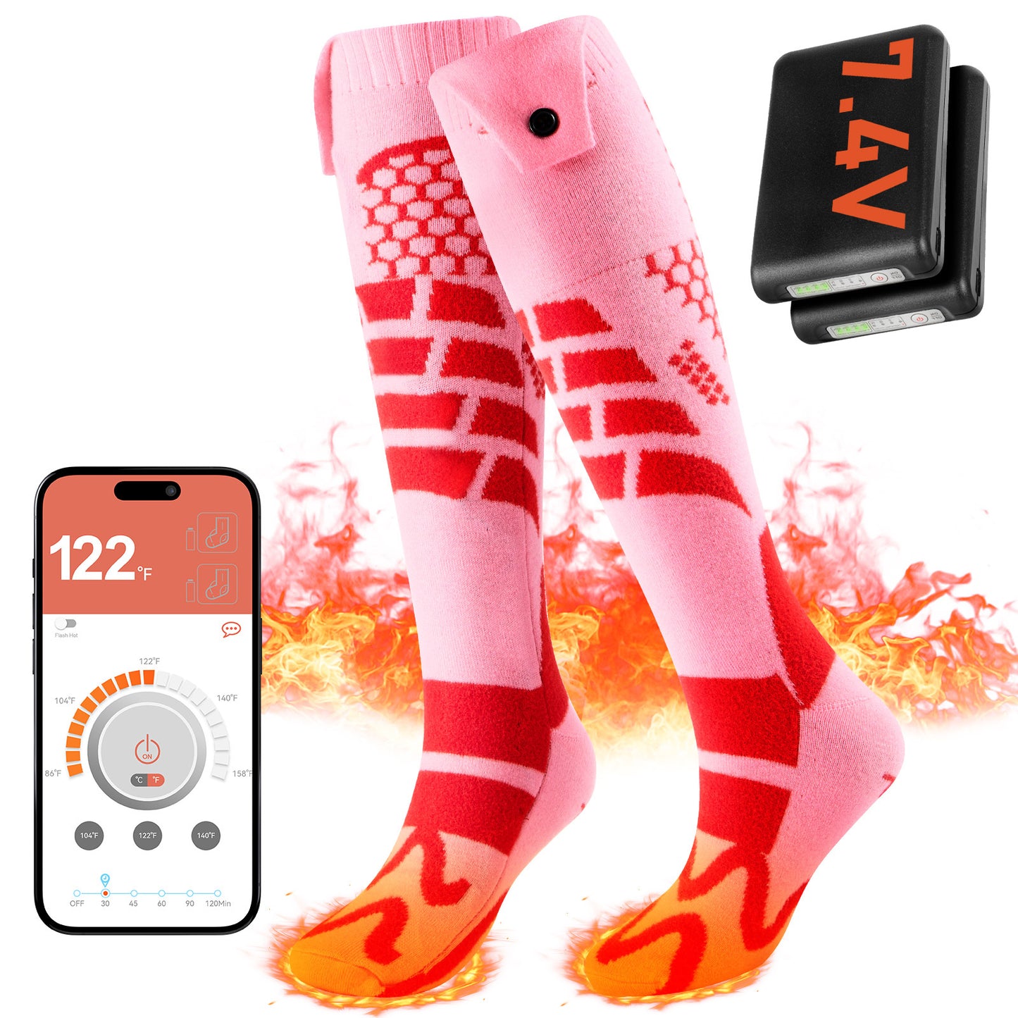 Lobmouse Heated Socks for Men Women, 7.4V Rechargeable Electric Socks with 3.5 Hour Fast Charge,Foot Warmer Socks for Men Women for Hunting, Camping, Hiking, Cycling, Outdoor Work,APP-Controlled