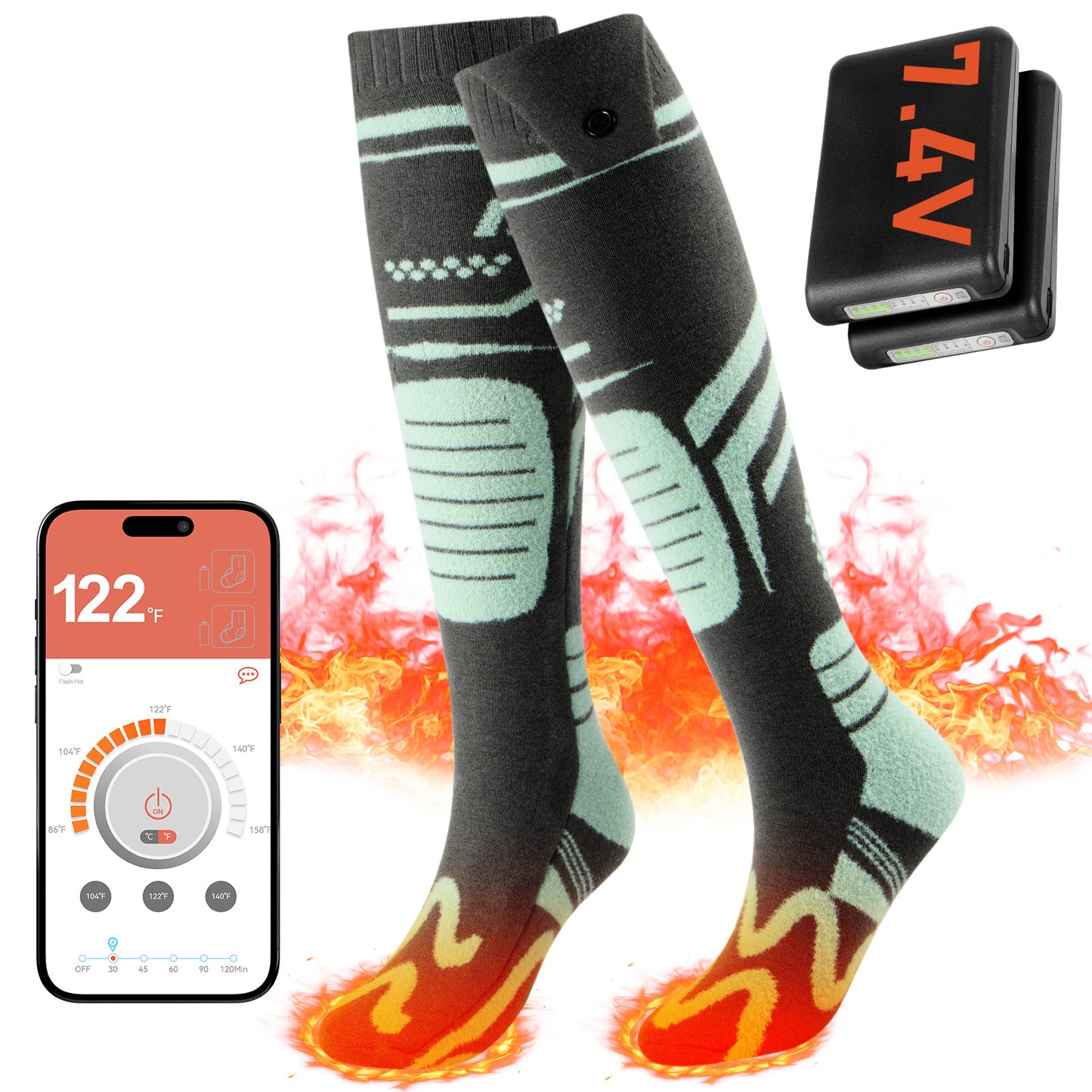 Lobmouse Heated Socks for Men Women, 7.4V Rechargeable Electric Socks with 3.5 Hour Fast Charge,Foot Warmer Socks for Men Women for Hunting, Camping, Hiking, Cycling, Outdoor Work,APP-Controlled