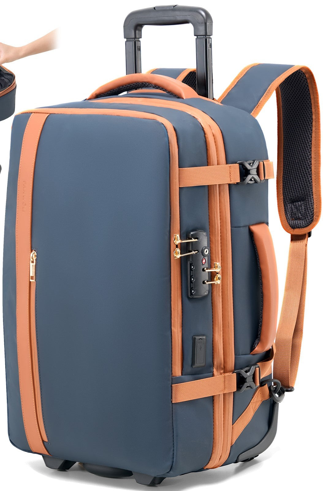 Fegat Rolling Vacuum Travel Backpack, 70L Expandable Compression Bag with Vacuum Pump,TSA Lock,Waterproof Carry on Luggage Vacuum Seal Backpacks Flight Approved for Travel Business Casual