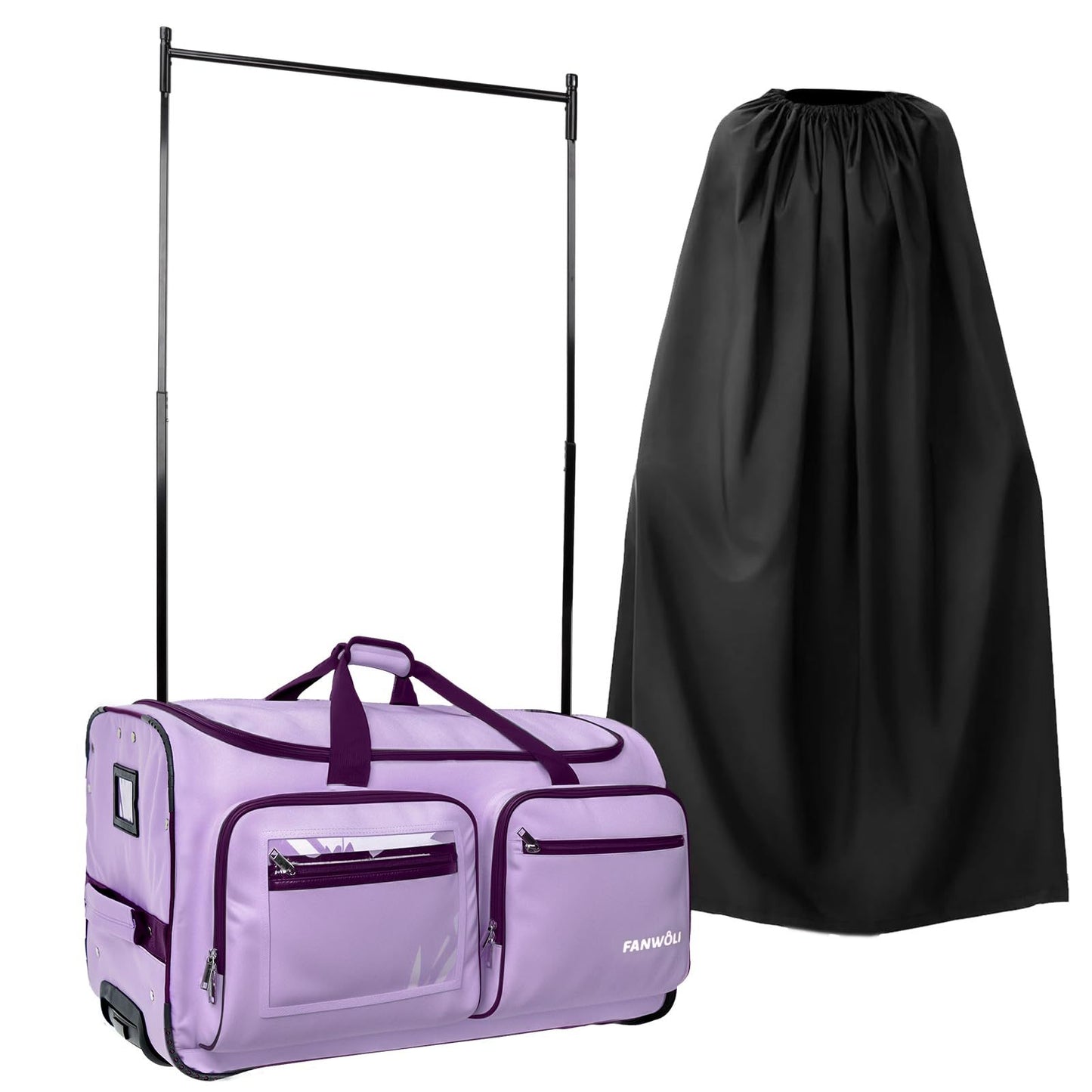 Fanwoli Dance Bag with Garment Rack, 23" Foldable Rolling Dance Bags Duffel Bag with Privacy Cover, Costume Suitcase for Dancers Shows Athletes