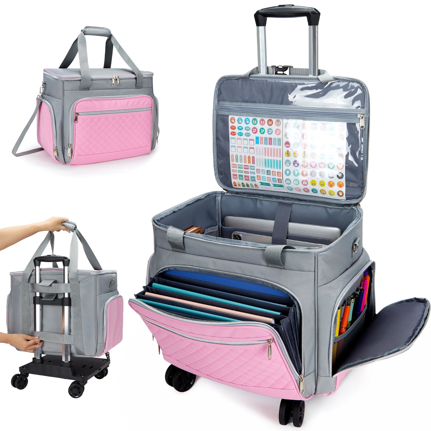 Fegat Rolling Craft Bag,Sewing Machine Tote,Large Sewing Accessories Storage with Wheels,Detachable Rolling Teacher Bag and Transport Tote for Craft,Teaching,Office