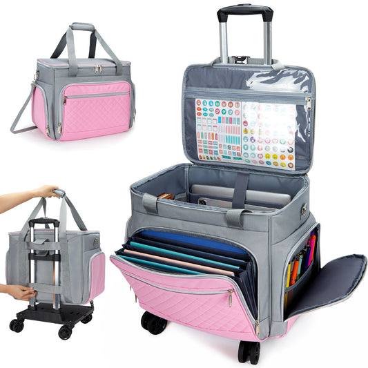 Fegat Rolling Craft Bag,Sewing Machine Tote,Large Sewing Accessories Storage with Wheels,Detachable Rolling Teacher Bag and Transport Tote for Craft,Teaching,Office