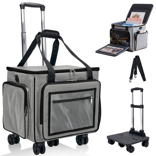 Fegat Rolling Craft Bag,Large Scrapbook Sewing Machine Tote Bag,Roller with Laptop Compartment,Detachable Cart,Sewing Accessories Tote for Women,Craft,Teaching,Office