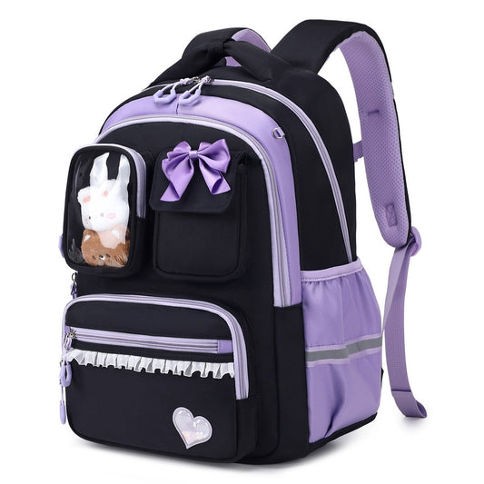 Girls School Backpack 22L Lightweight Bookbag with Reflective Strips, Waterproof Nylon Bookbag for Elementary Students Ages 7-11, Grades 1-5