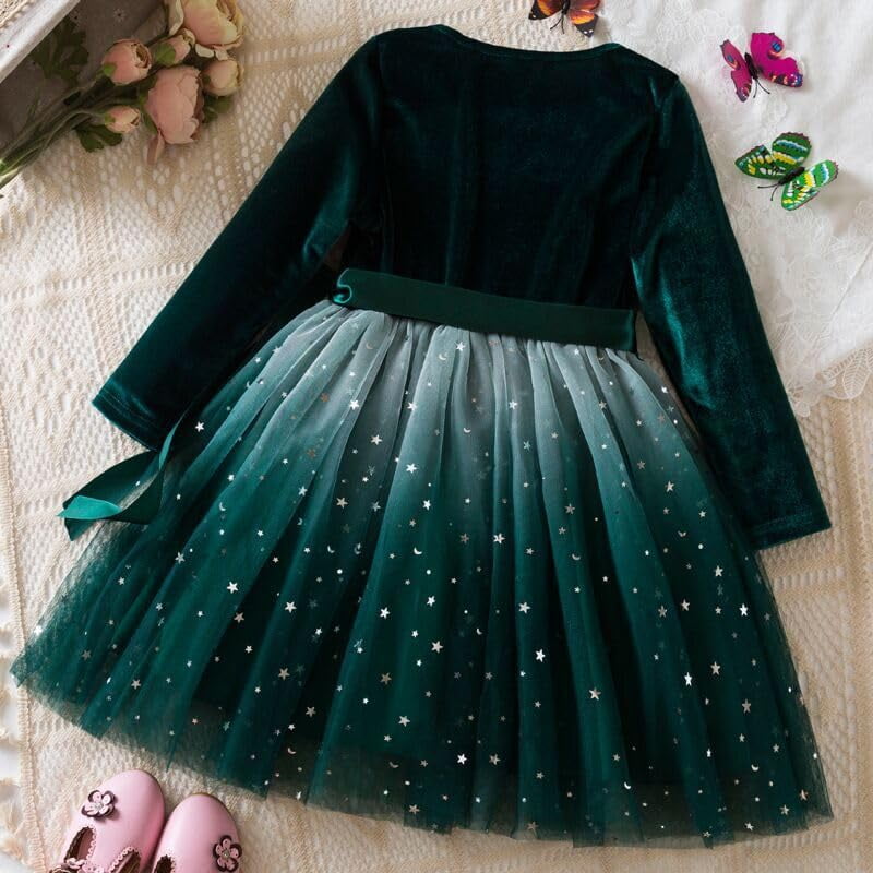 Toddler Girls Christmas Dresses Tutu Long Sleeve Velvet Tulle Fall Winter Princess Star Sequin Ruffle Holiday Party Birthday Xmas Dresses Black 4T(100)