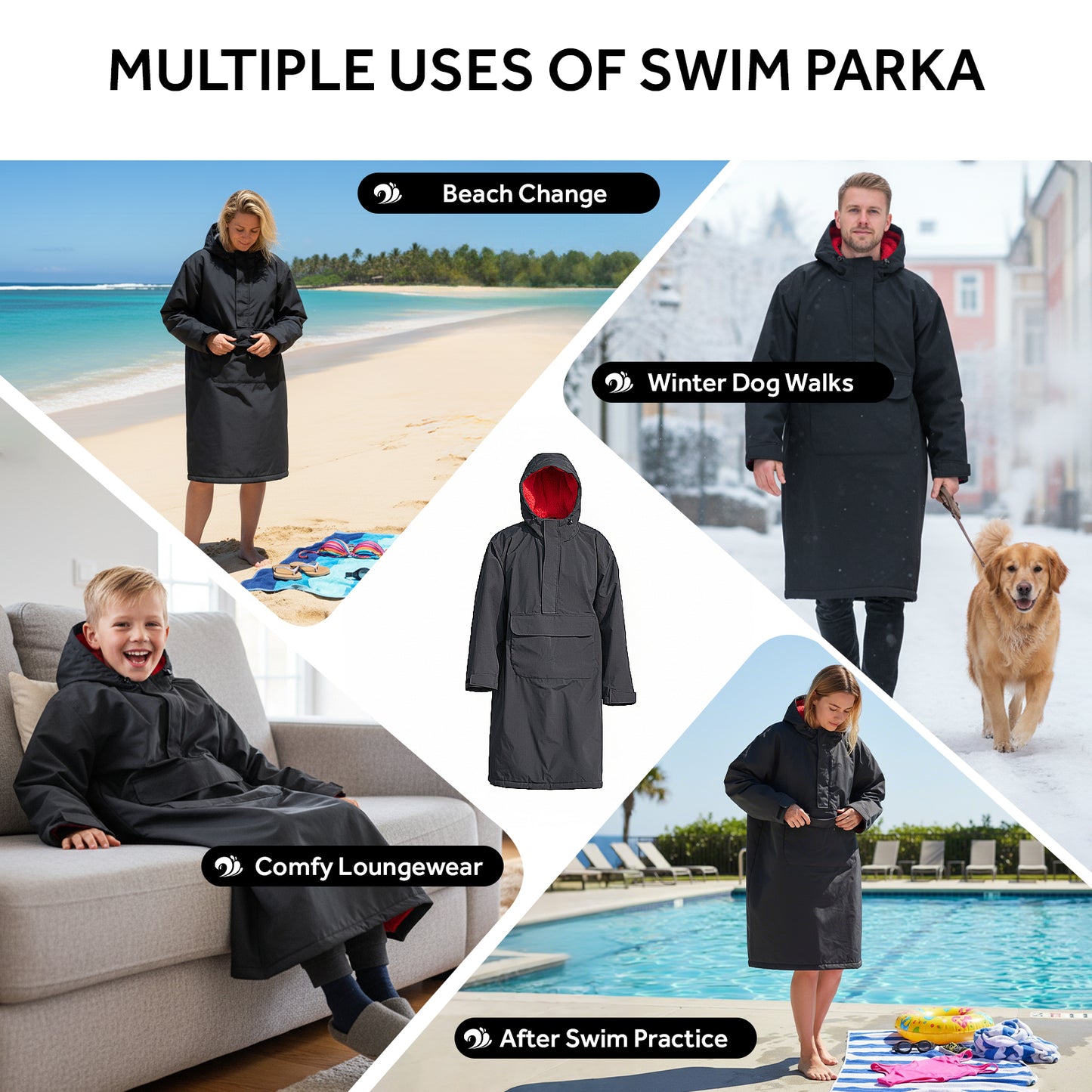 Lobmouse Swim Parka for Adult Youth and Kids,Comfort Sherpa Fleece Lining Swim Jacket,Waterproof Windproof Change Poncho Coat with Large Front Pocket for Surfing Swimming Home