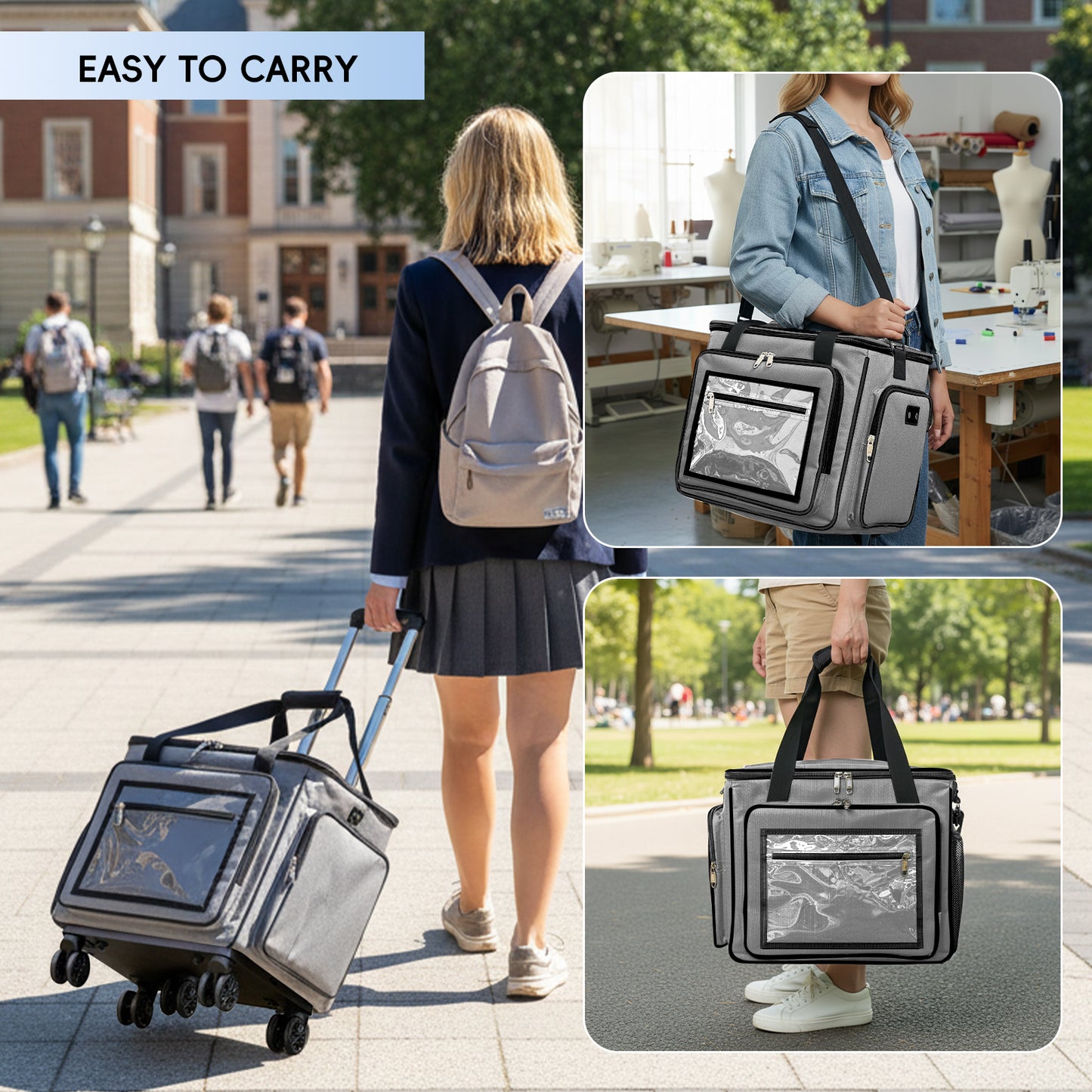 Fegat Rolling Craft Bag,Large Scrapbook Sewing Machine Tote Bag,Roller with Laptop Compartment,Detachable Cart,Sewing Accessories Tote for Women,Craft,Teaching,Office