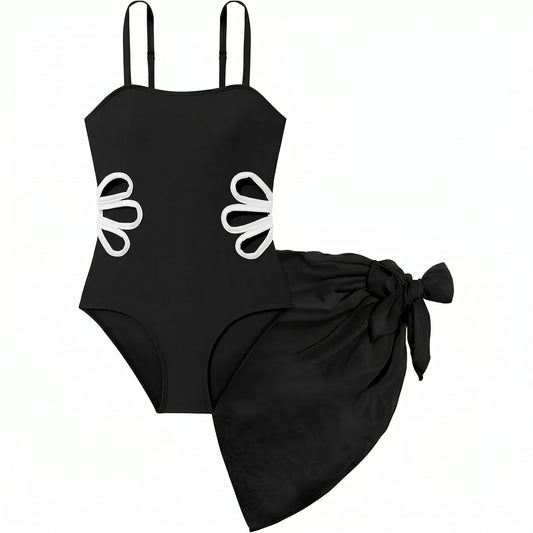 Kuleyang Girls Swimsuit One-Piece Swimwear Adjustable Straps Cut Out Bathing Suit with Cover Up Skirt Swimsuit for Girls