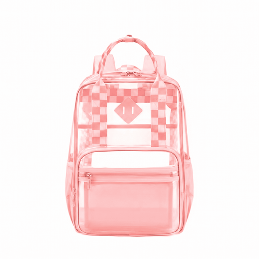 Girls Clear Backpack for Student School Transparent Bookbag with Reinforced Bottom Straps Multi Pockets Pink