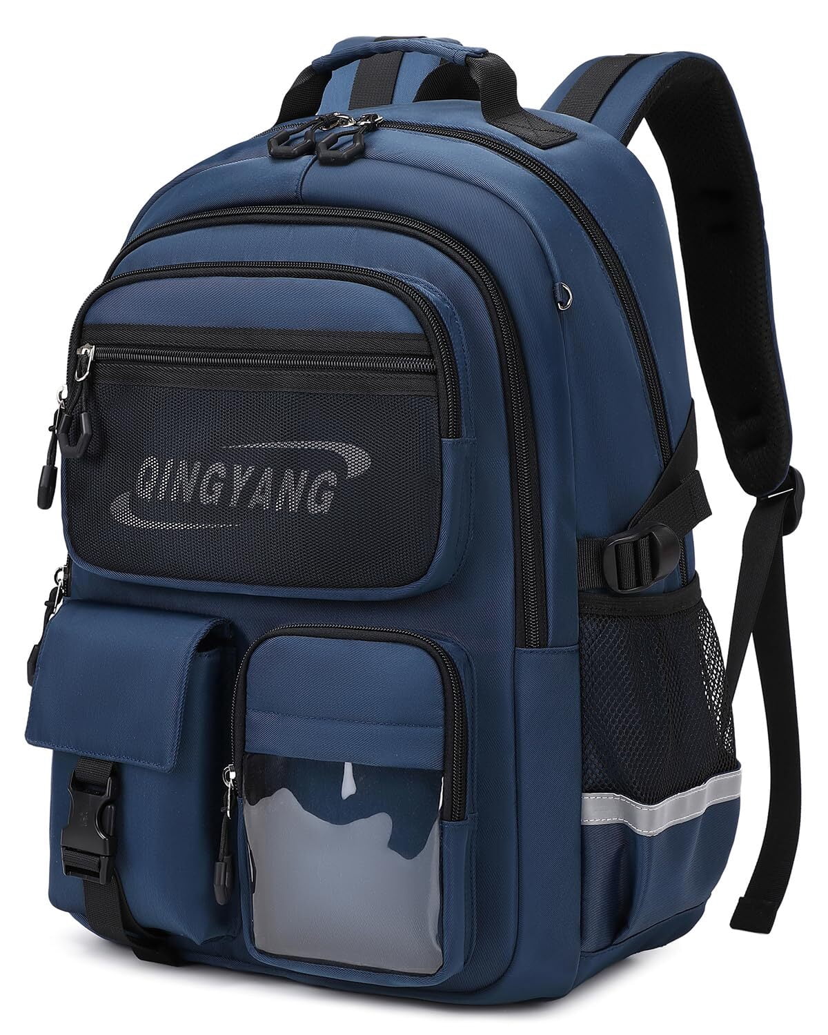 Boys School Backpack for Ages 10-22, Waterproof Laptop Bookbag Large Daypack with Reflective Strips for Middle High School College, Blue