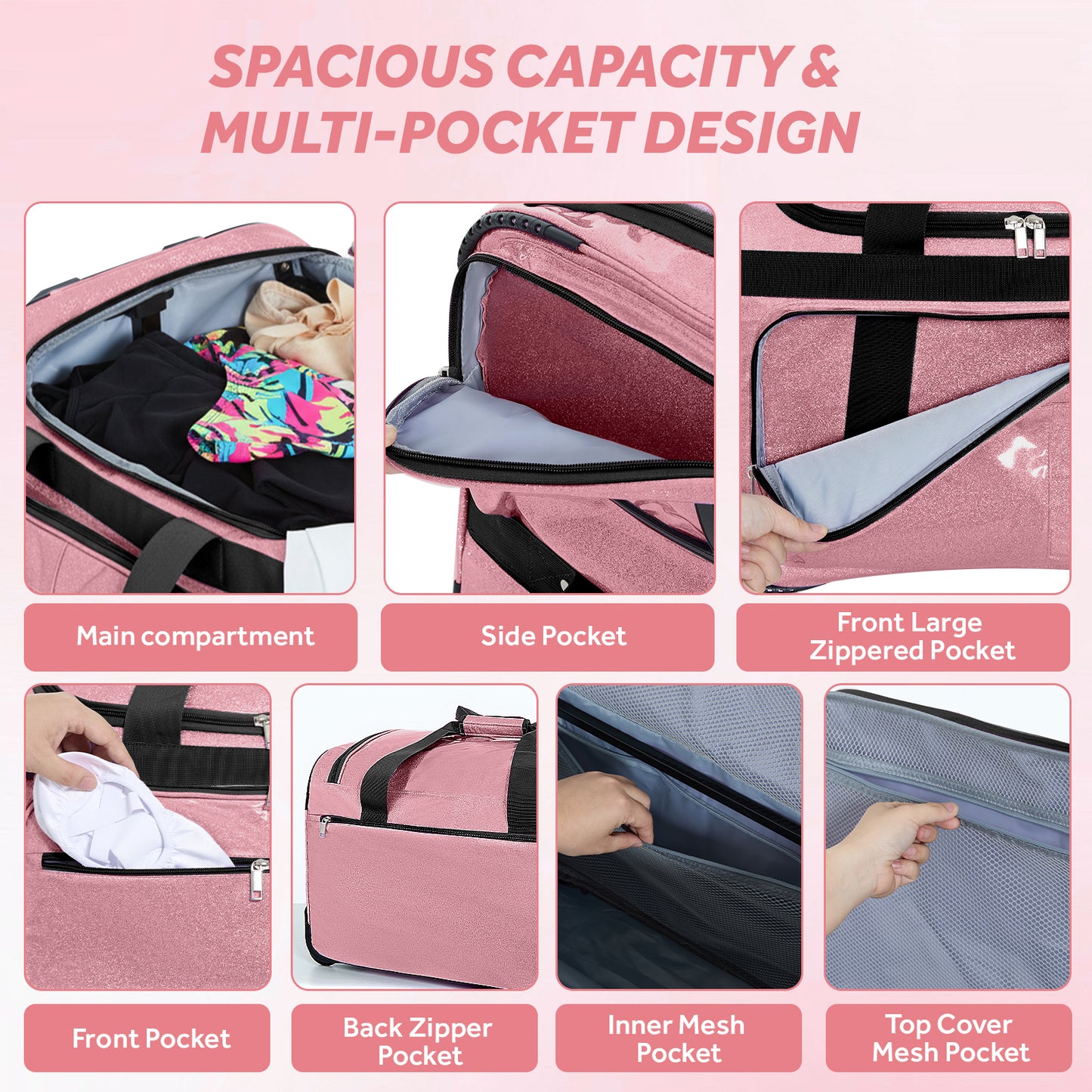 Fegat Dance Bag with Garment Rack-23"Glittering Rolling Competition Dance Travel Duffel Bag Lightweight Dance Bags for Cheerleader Dancers Athletes