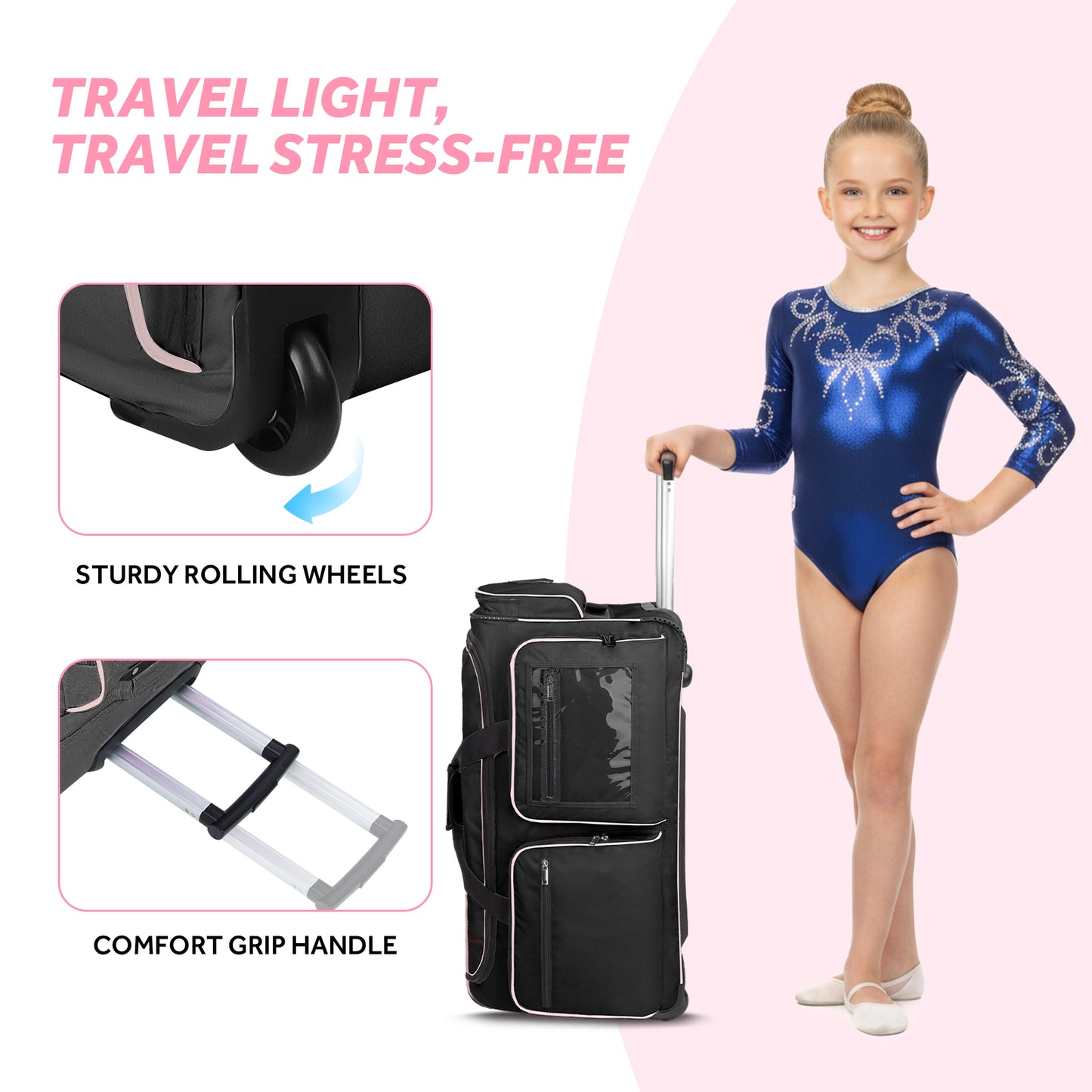 Fegat Dance Bag with Garment Rack - 28"Collapsible Rolling Competition Dance Duffle Bag Lightweight Costume Wheeled Suitcase for Dancers Shows Livestreamer Athletes