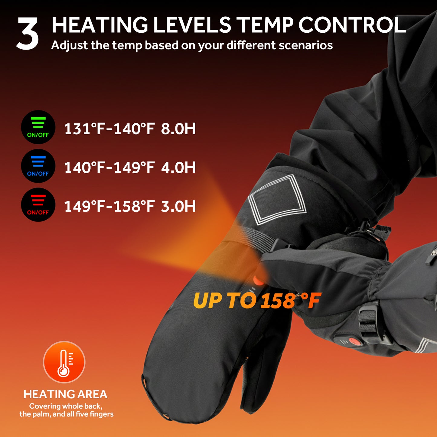 Heated Gloves for Men Women,158°F Heating Electric Rechargeable Winter Mittens,7.4V Leather Waterproof Touchscreen Hand Warmer for Motorcycle Work Ski Cycling(S/M/L/XL)
