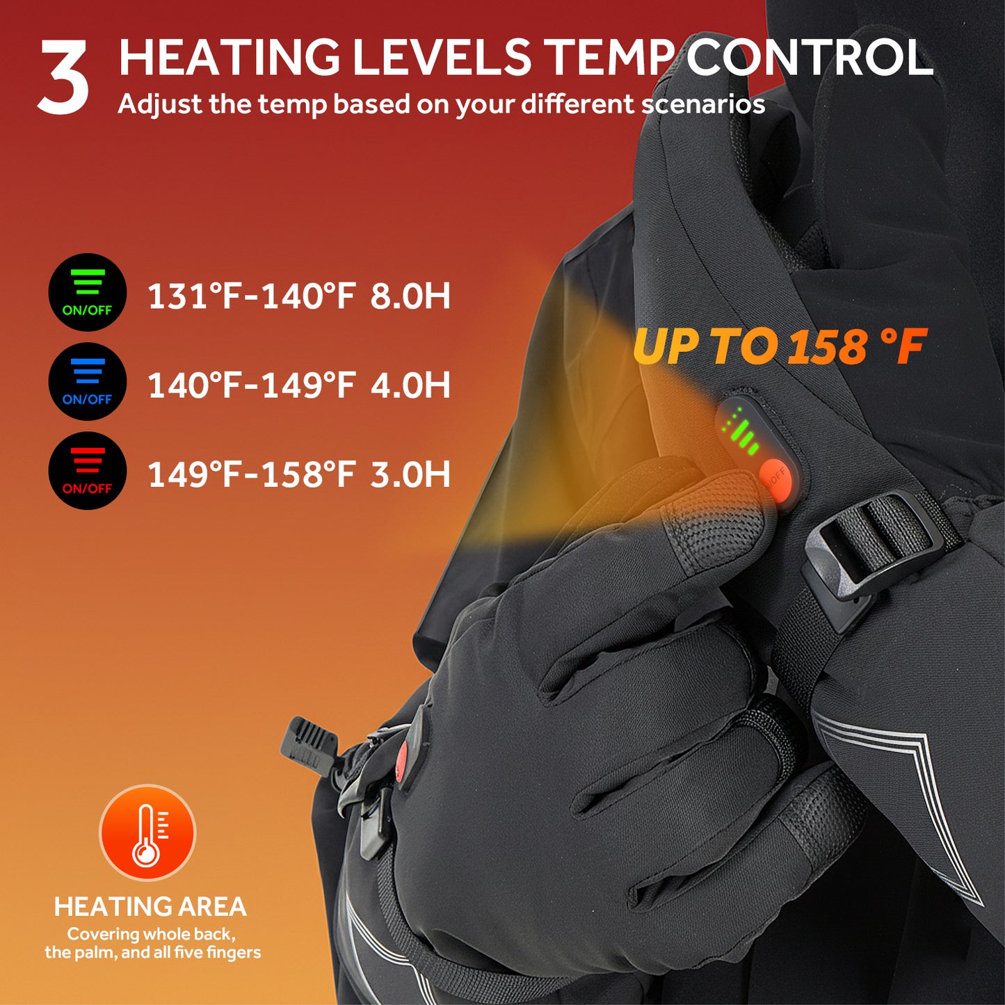 Heated Gloves for Men Women,158°F Heating Rechargeable Winter Gloves, 7.4V Leather Waterproof Touchscreen Glove Hand Warmer for Motorcycle Work Ski Cycling(S/M/L/XL)