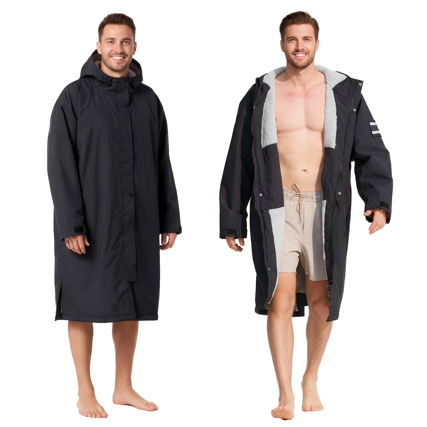 Lobmouse Unisex Swim Parka,Sherpa Fleece Lined Warm Coat,Windproof Waterproof Quick-dry Hooded Swim Jacket,Oversize Surf Poncho Changing Robe Parka for Adult & Kids