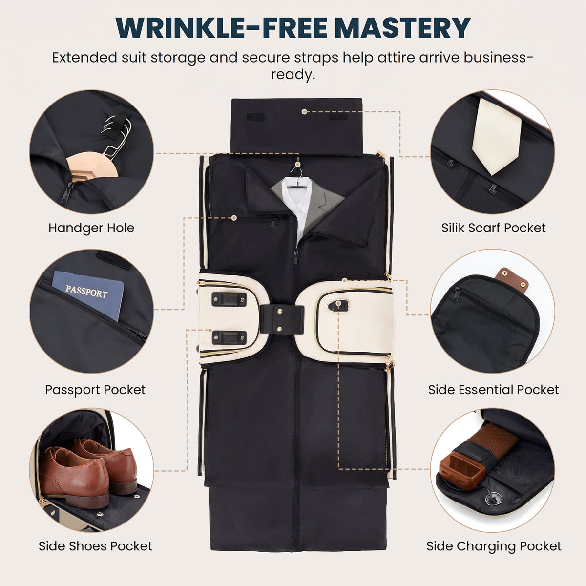 Rolling Garment Bag for Travel,3-in-1 Carry On Luggage with Wheels & Shoe Compartment,Detachable Bag,Large Suitcase Suit Business Duffle Bag,Organize for Suits, Dresses,Gowns