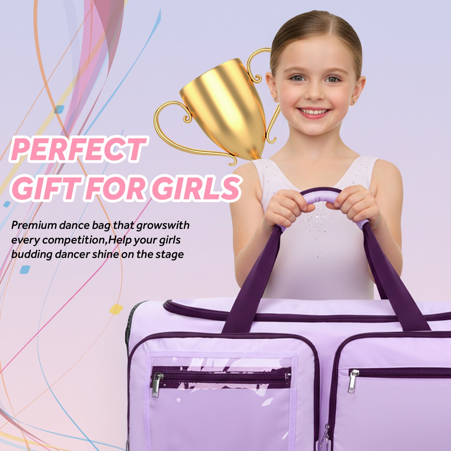 Fegat Dance Bag with Garment Rack - 28"Collapsible Rolling Competition Dance Duffle Bag Lightweight Costume Wheeled Suitcase for Dancers Shows Livestreamer Athletes,Purple