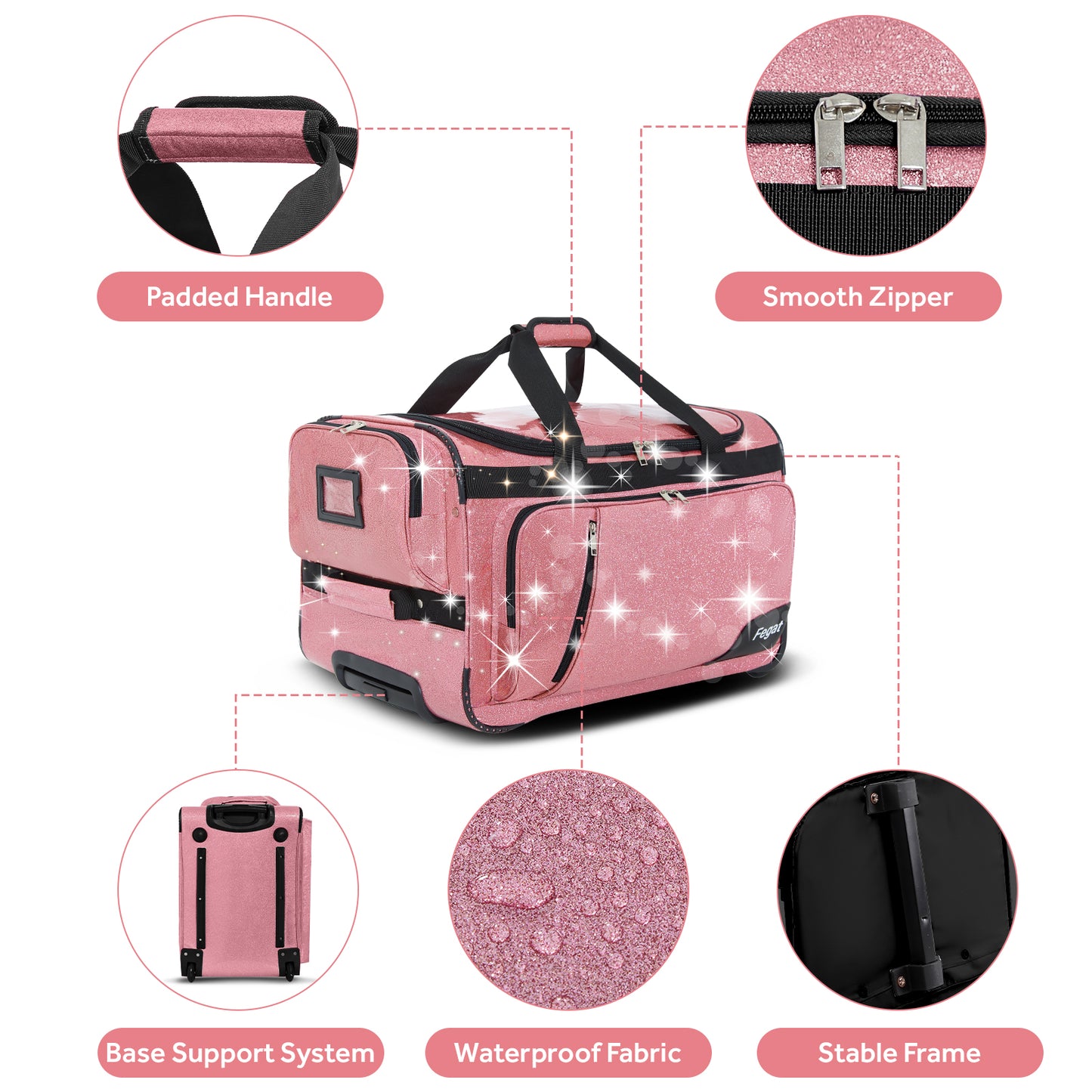 Fegat Dance Bag with Garment Rack-23"Glittering Rolling Competition Dance Travel Duffel Bag Lightweight Dance Bags for Cheerleader Dancers Athletes