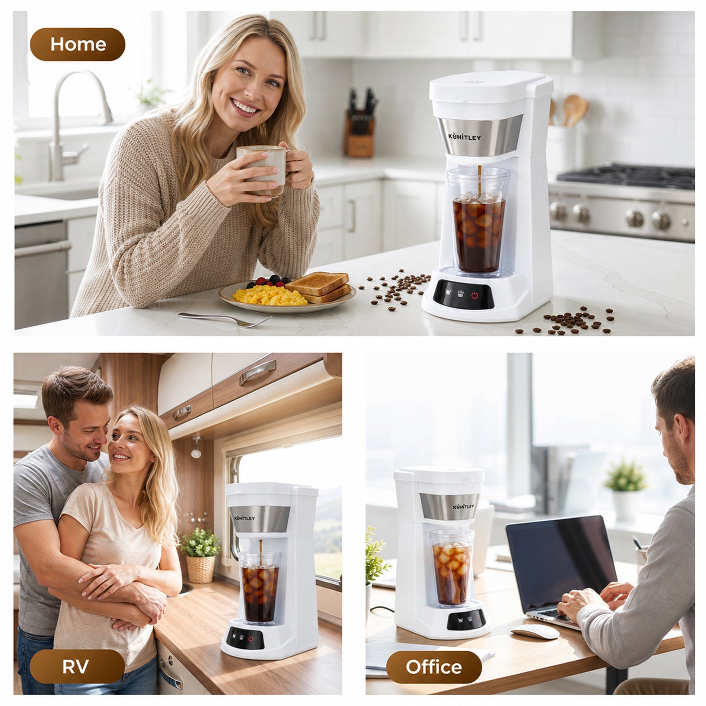 Kuhitley Single Serve Coffee Maker for Grounds,14oz Hot & Iced Coffee Brewer with 420ml Water Cup,700W Compact Machine with Reusable Mesh Filter,One Cup Coffee Maker for Home
